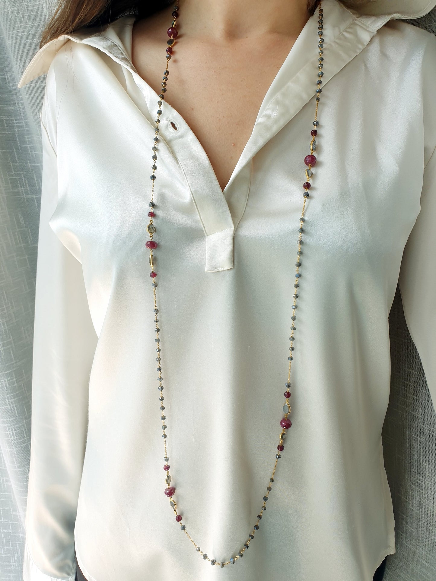 Lunga collana in argento 925 con agata blu
