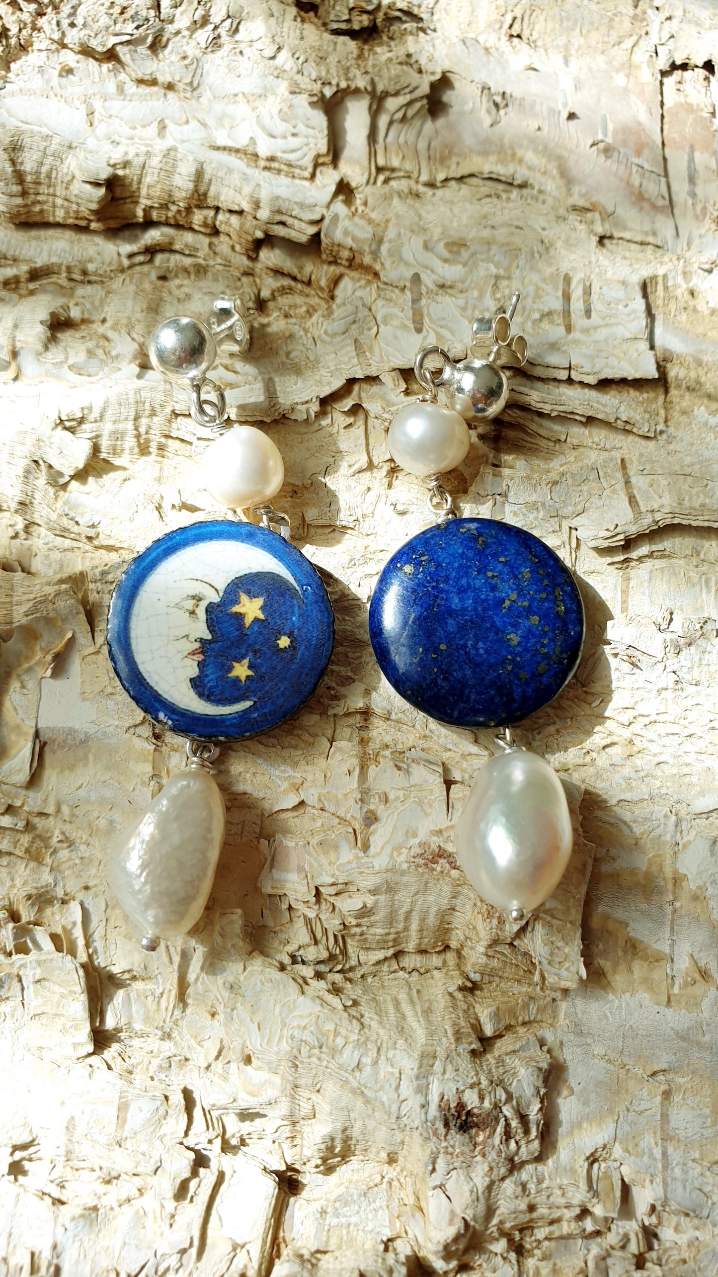 Orecchini in argento 925 con ceramica di caltagirone e lapis.