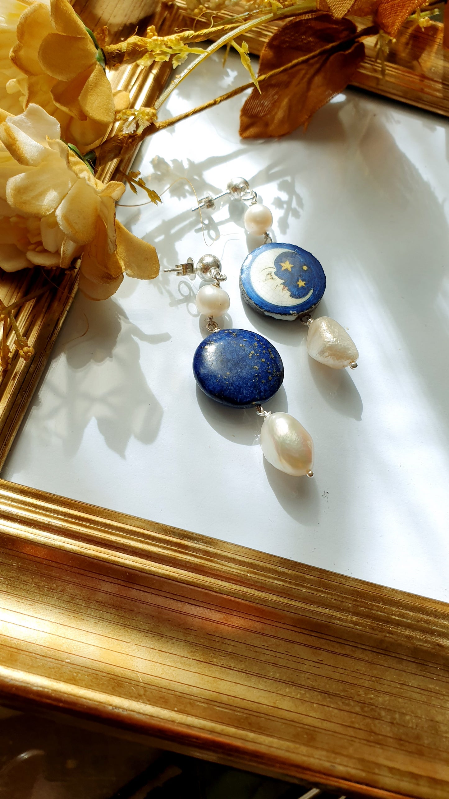 Orecchini in argento 925 con ceramica di caltagirone e lapis.