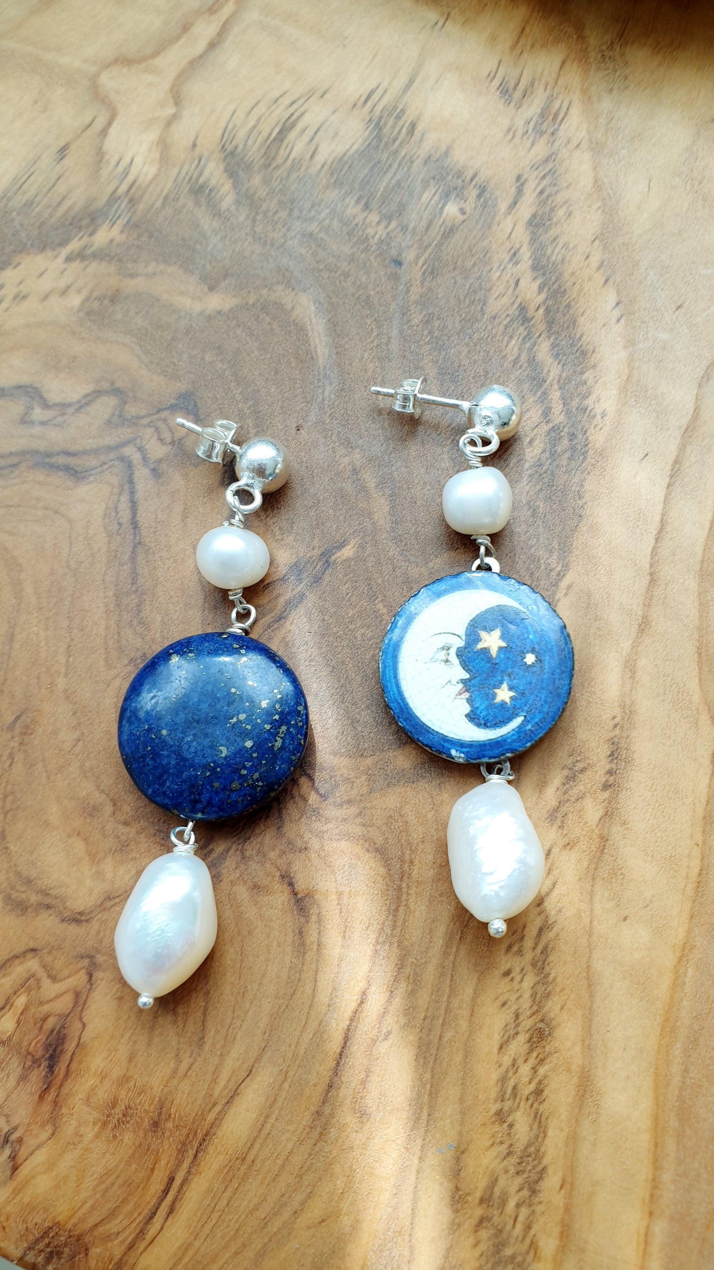 Orecchini in argento 925 con ceramica di caltagirone e lapis.