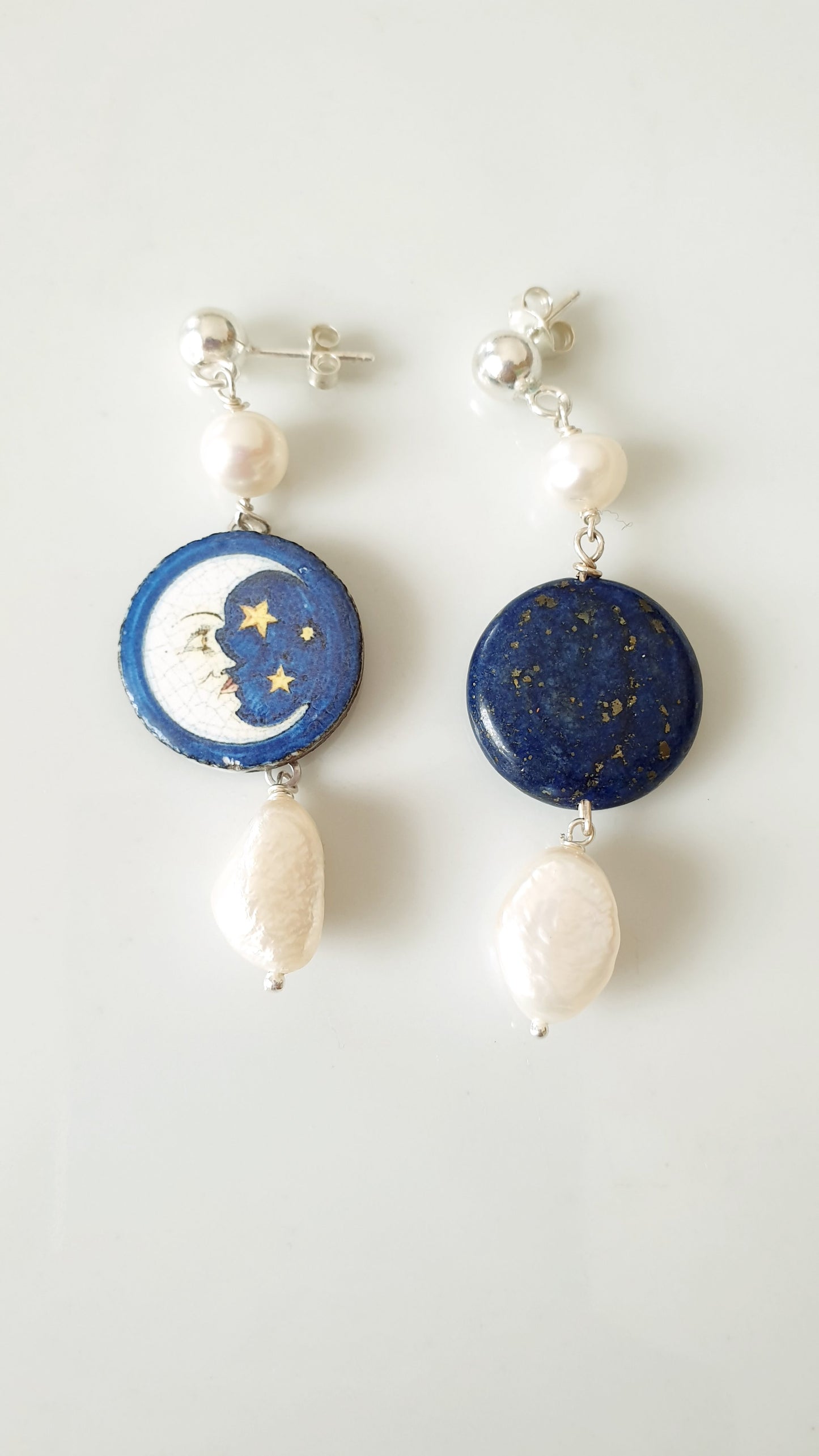 Orecchini in argento 925 con ceramica di caltagirone e lapis.