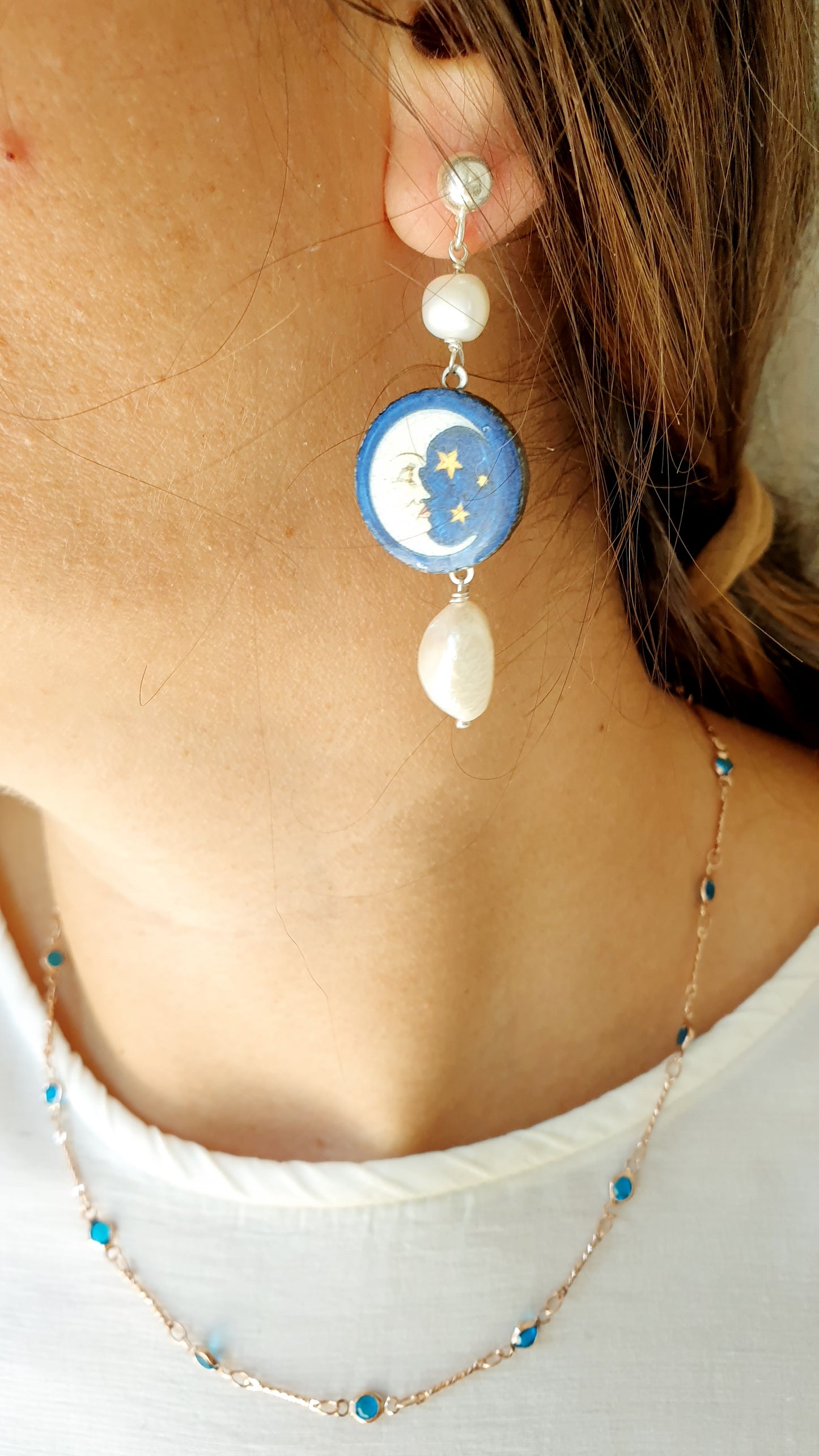 Orecchini in argento 925 con ceramica di caltagirone e lapis.