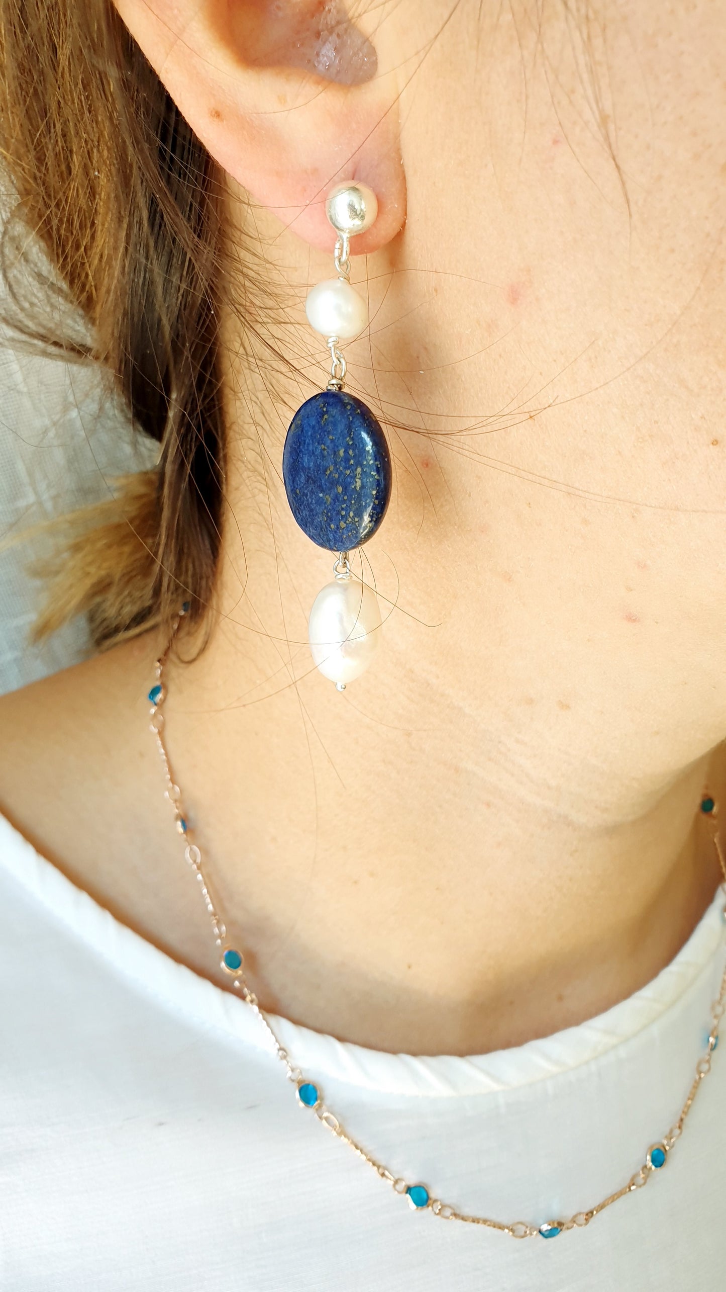 Orecchini in argento 925 con ceramica di caltagirone e lapis.