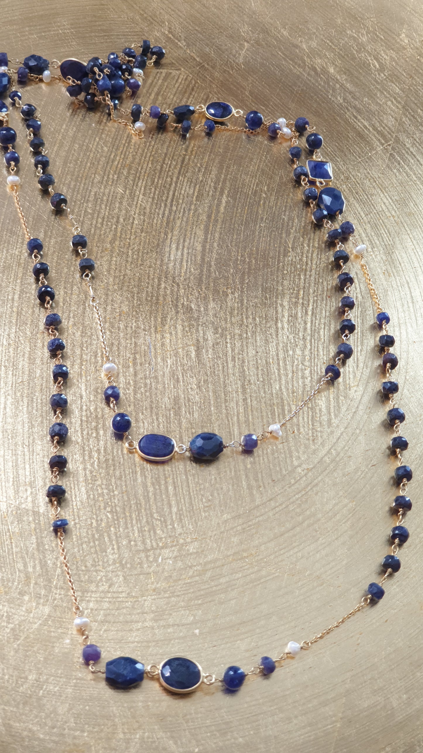 Lunga collana in argento 925 con agata blu