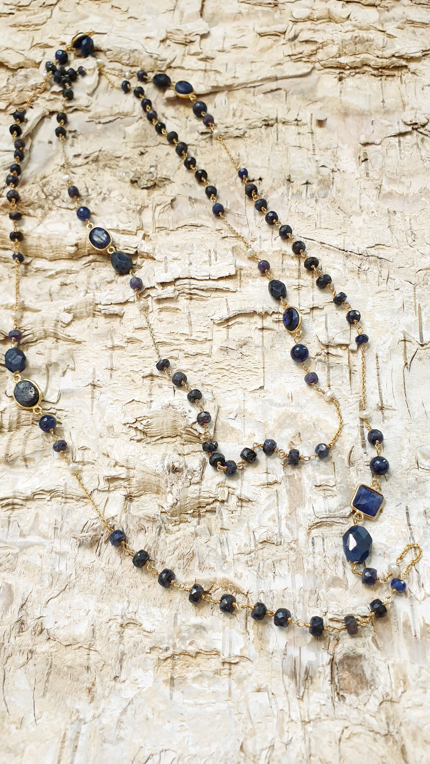 Lunga collana in argento 925 con agata blu