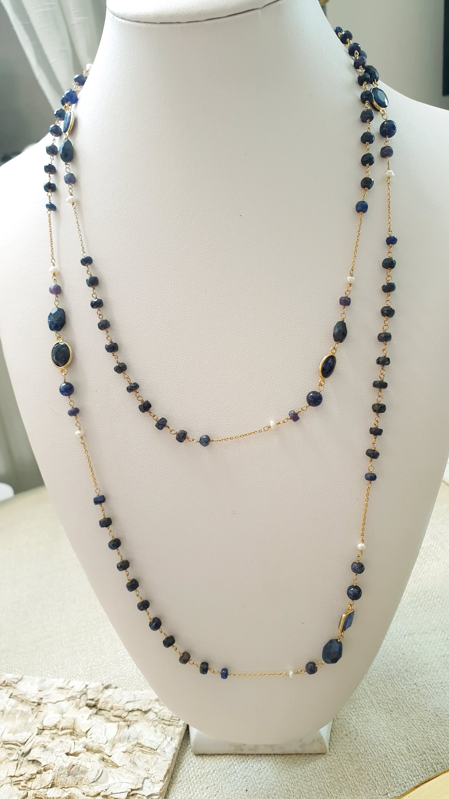 Lunga collana in argento 925 con agata blu