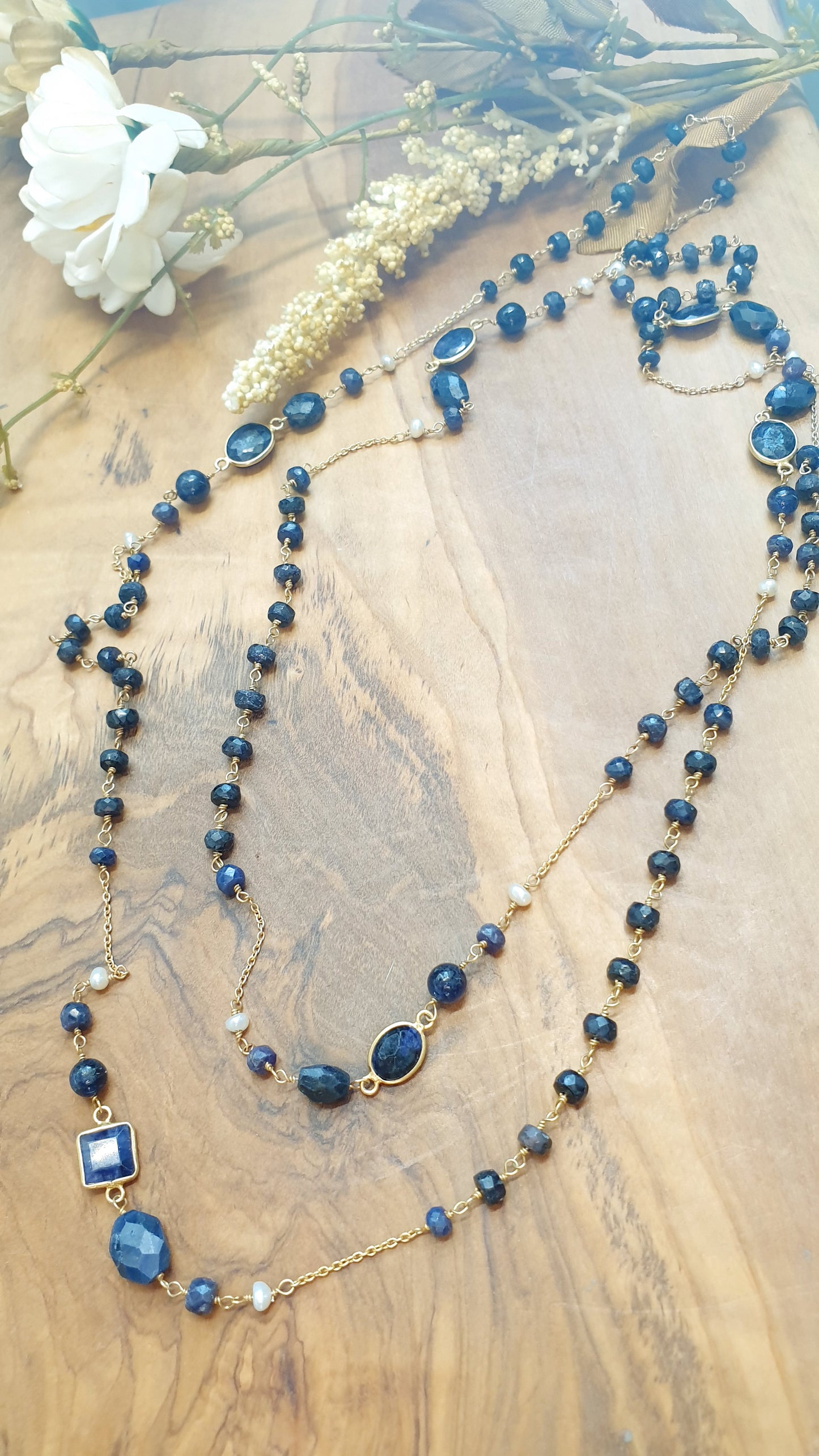 Lunga collana in argento 925 con agata blu