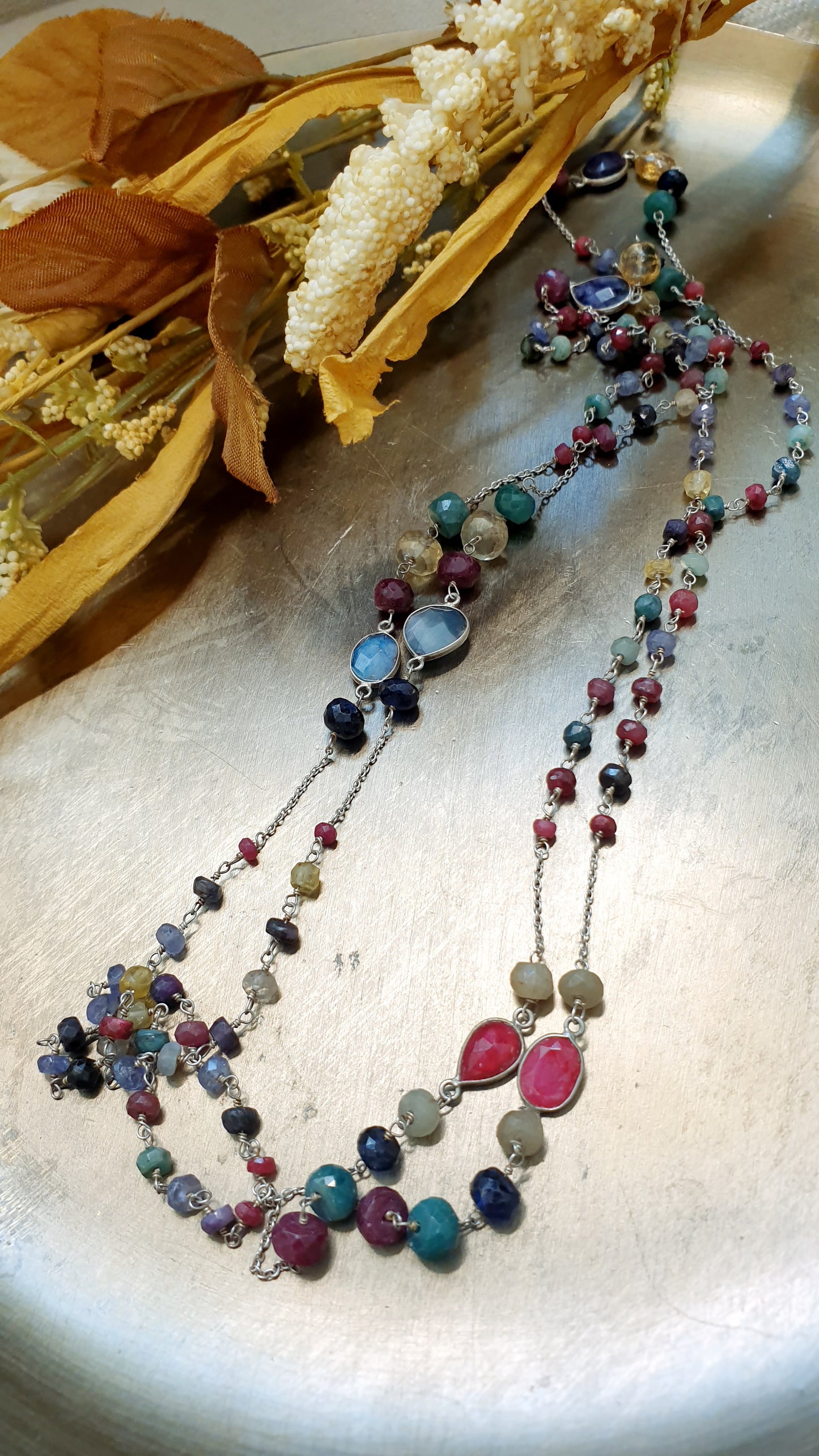 Lunga collana in argento 925 con tormaline