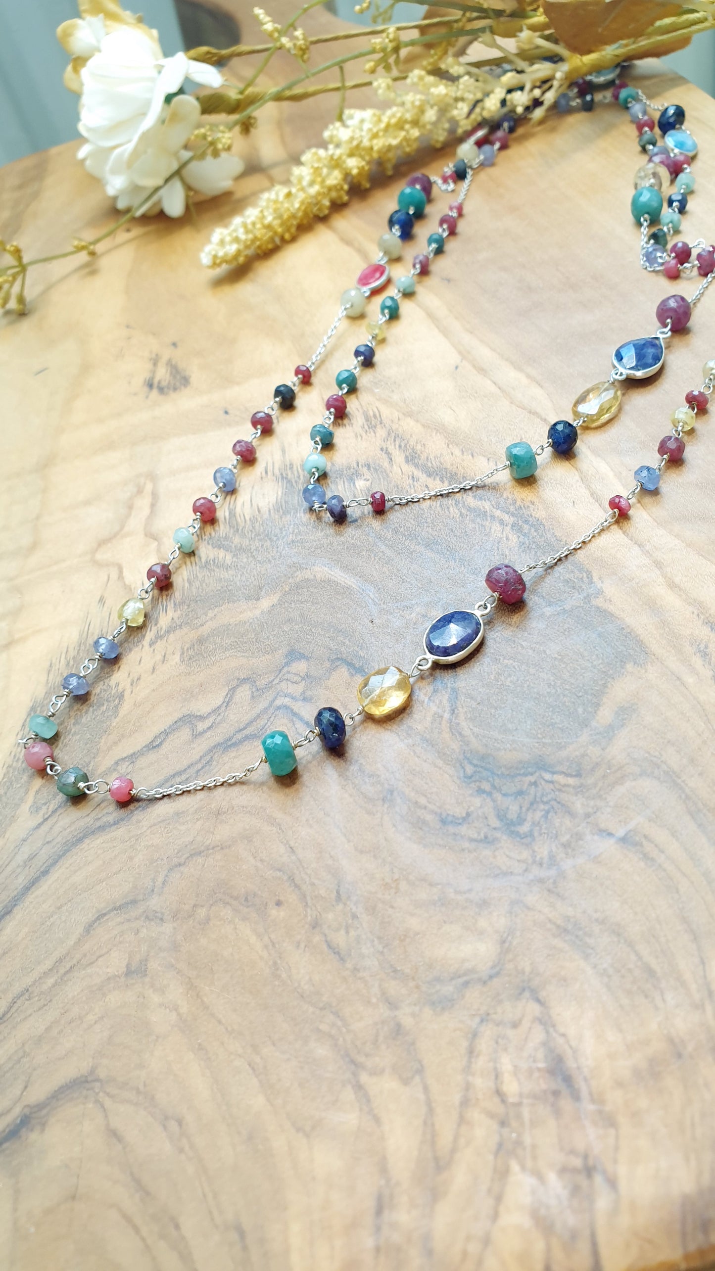 Lunga collana in argento 925 con tormaline
