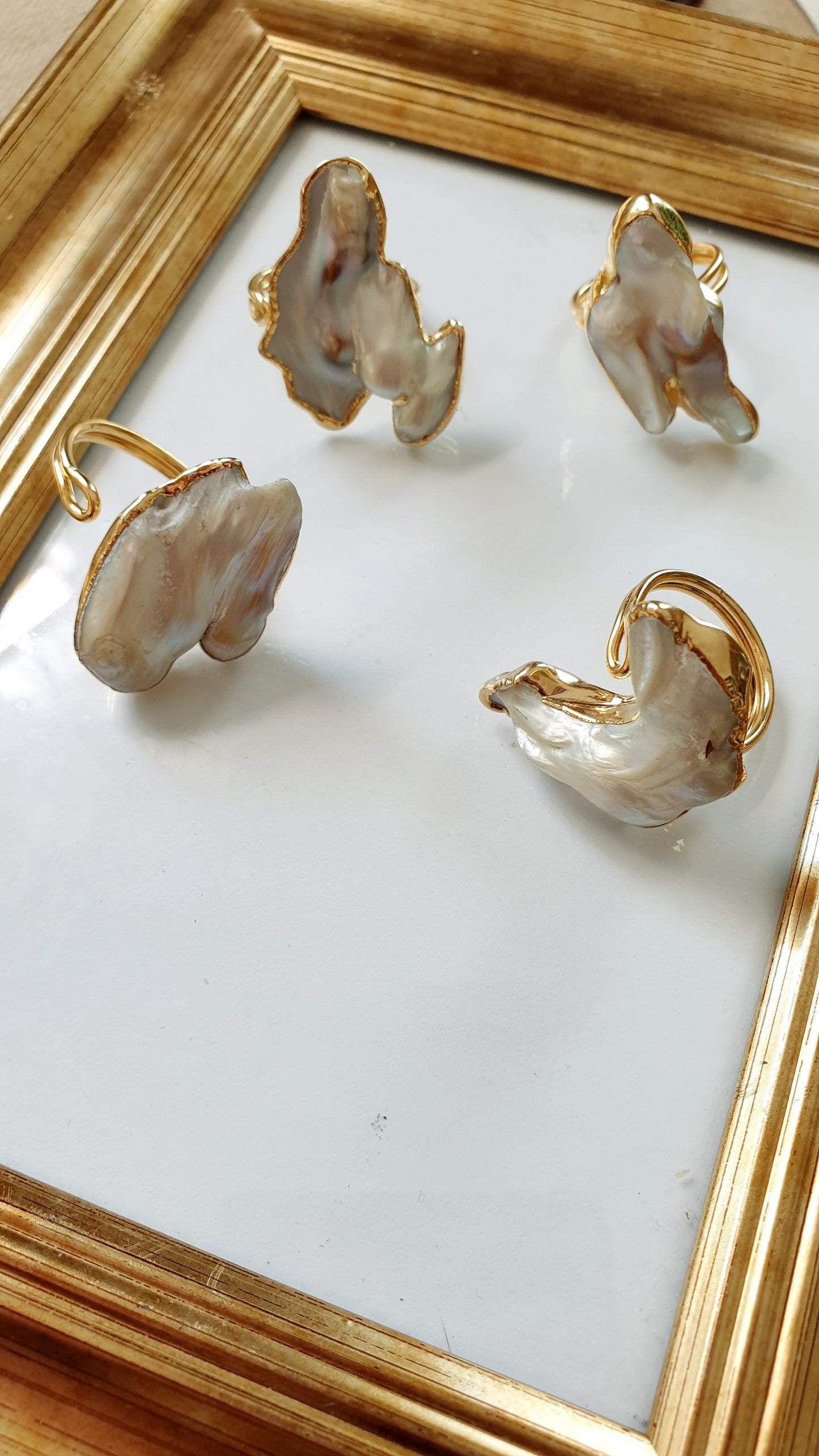 Anelli placcati oro, regolabili, con perle vere