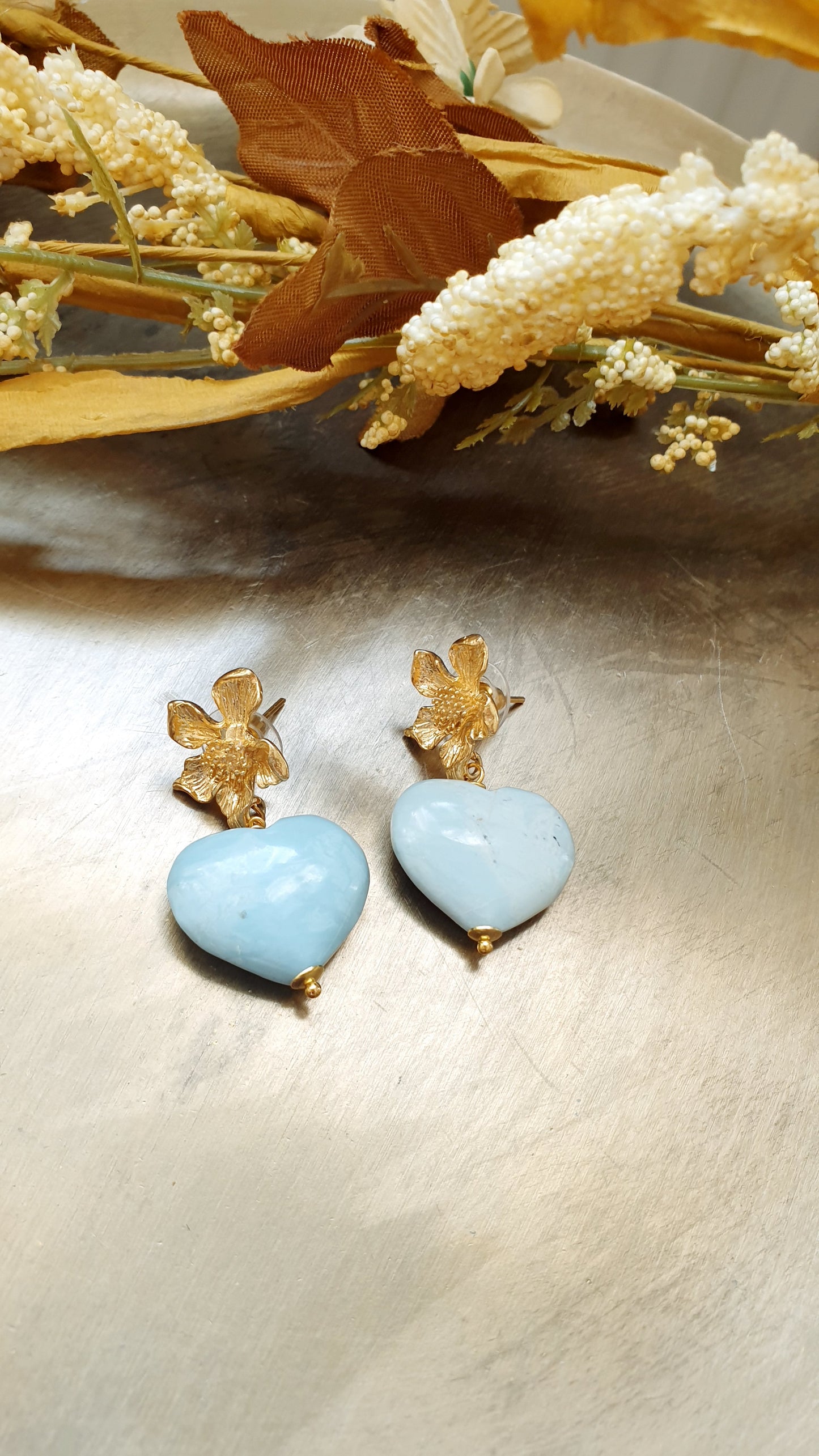 Orecchini cuore agata azzurra
