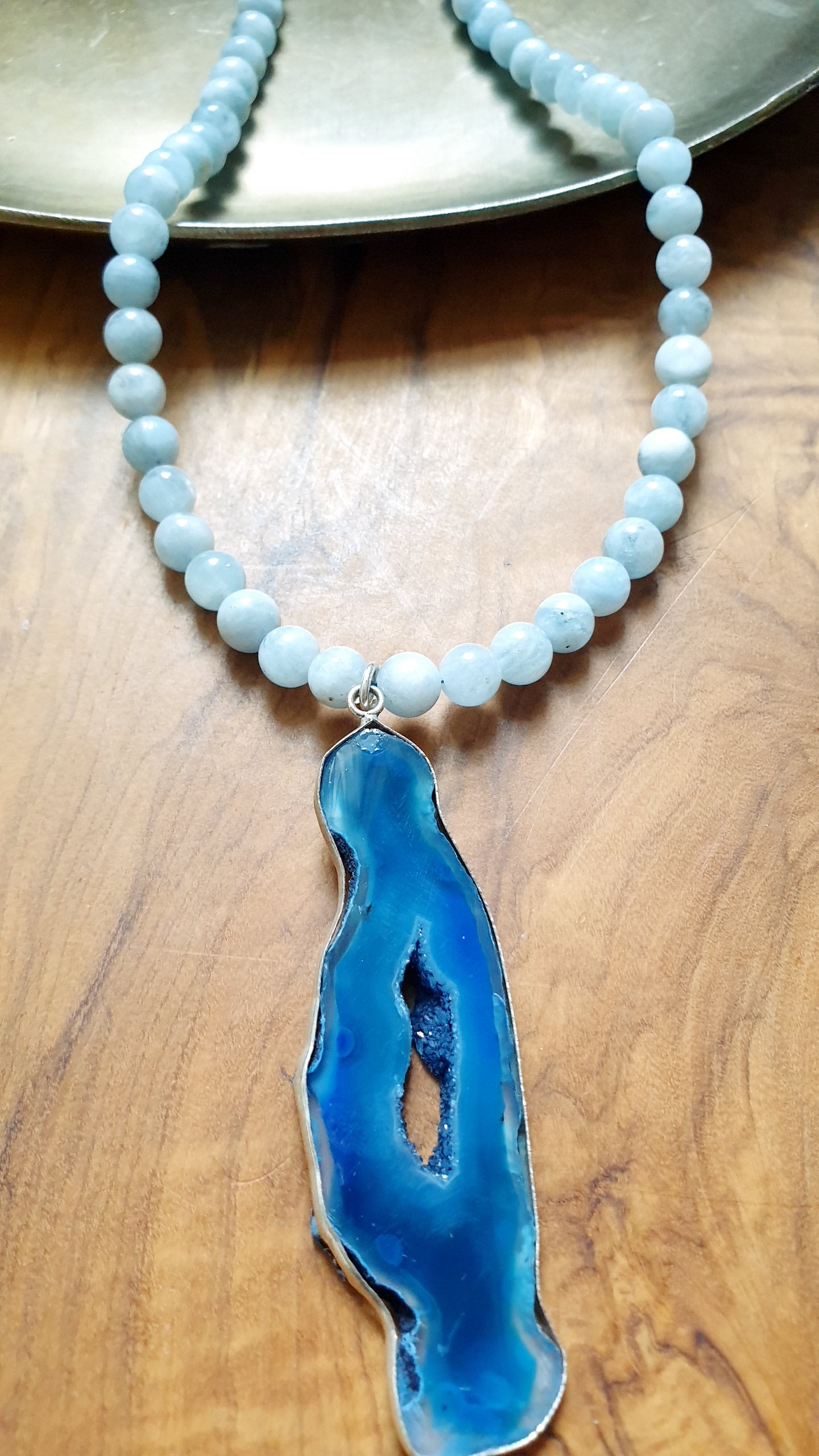 Collana in argento con acquamarina e drusa di agata