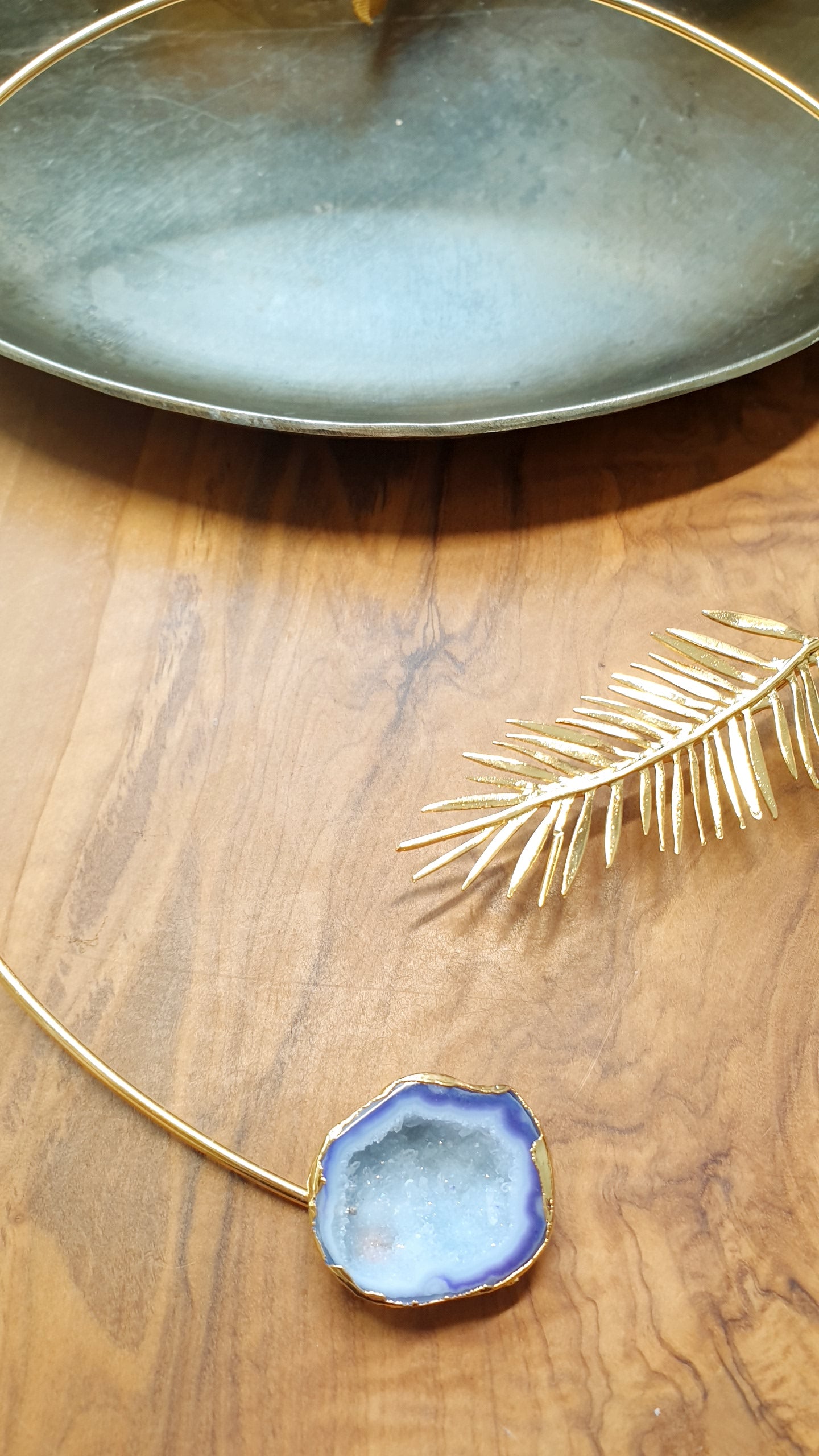 Collana placcata oro con drusa di agata