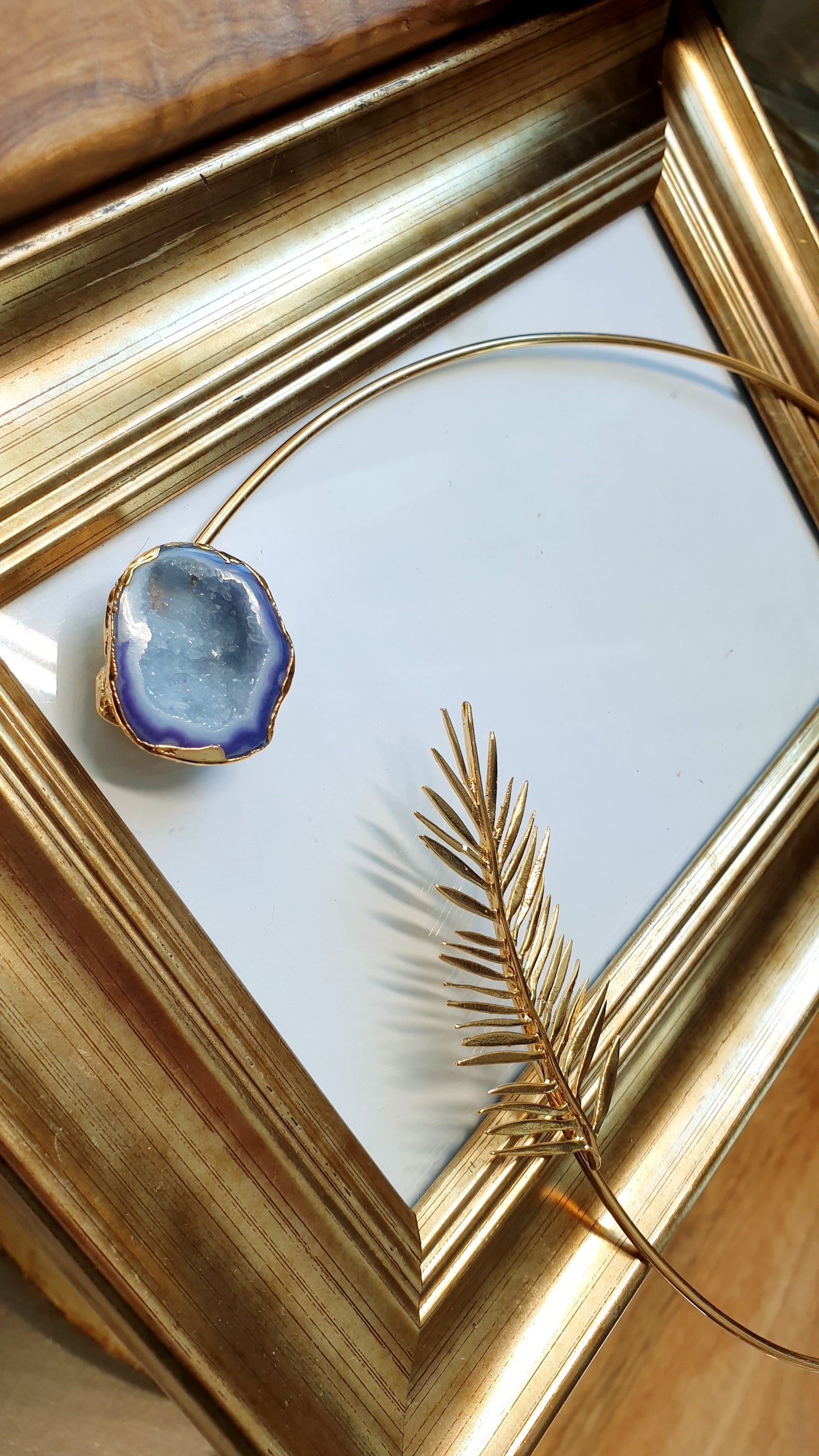 Collana placcata oro con drusa di agata