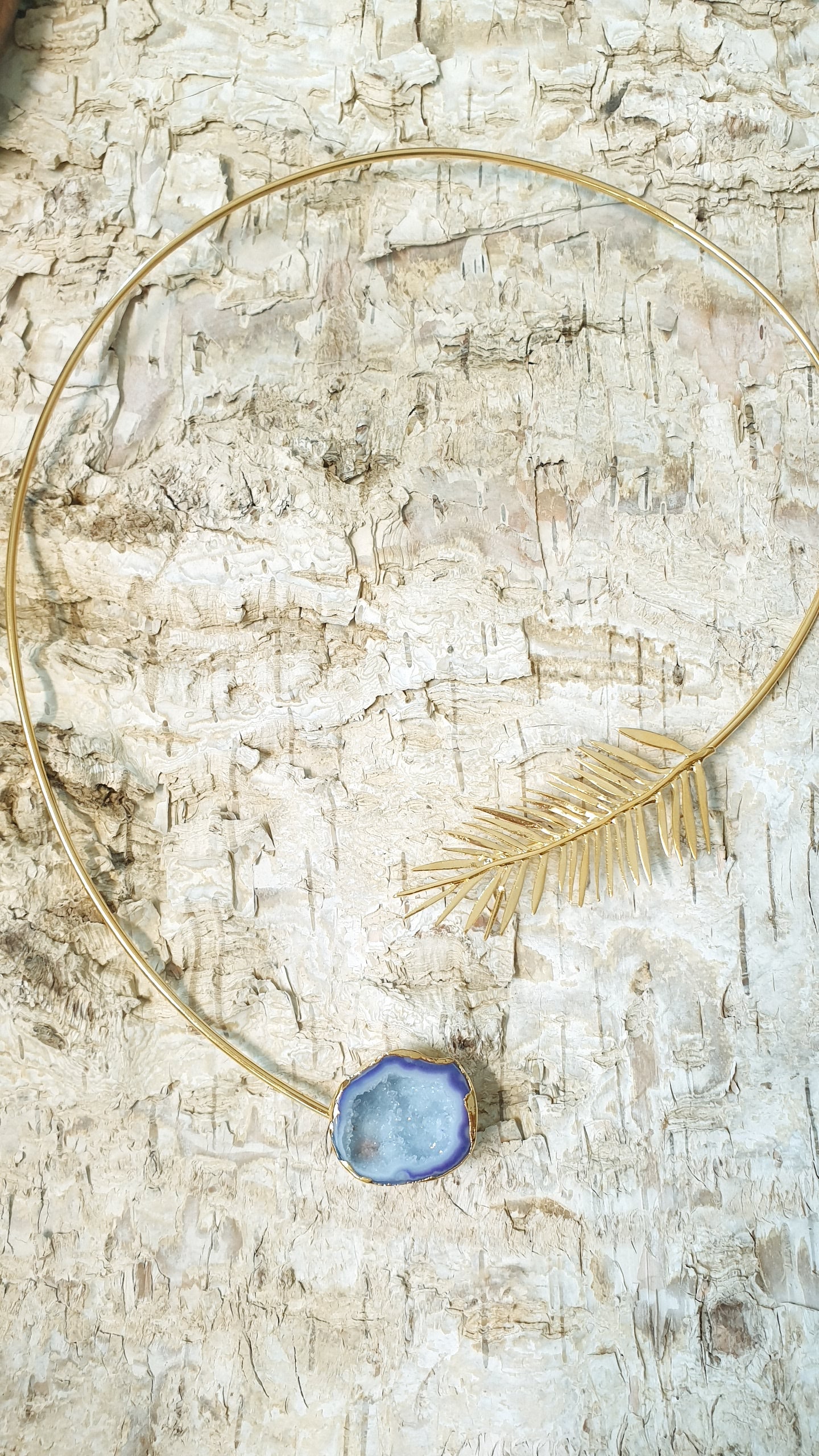 Collana placcata oro con drusa di agata