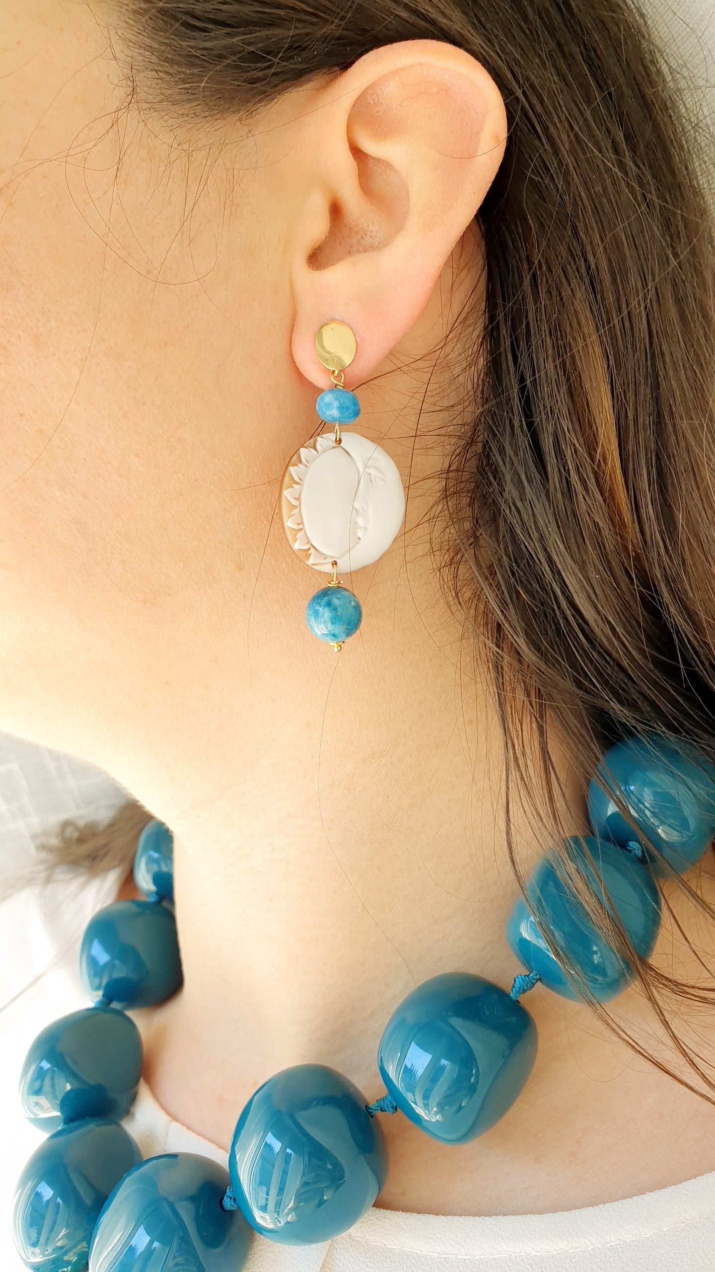 Orecchini in argento con cammei e apatite