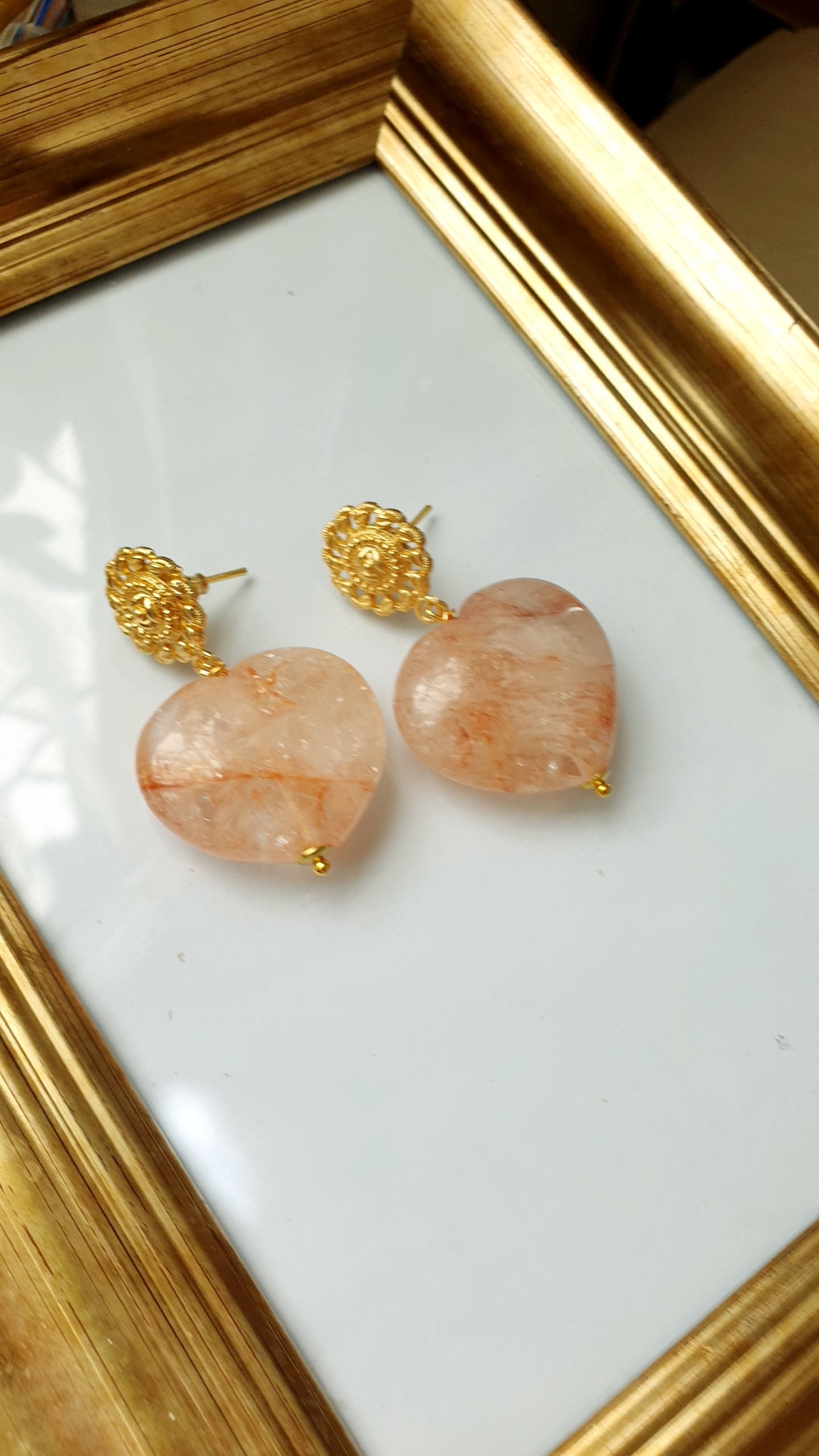 Orecchini in ottone con cuore in citrino
