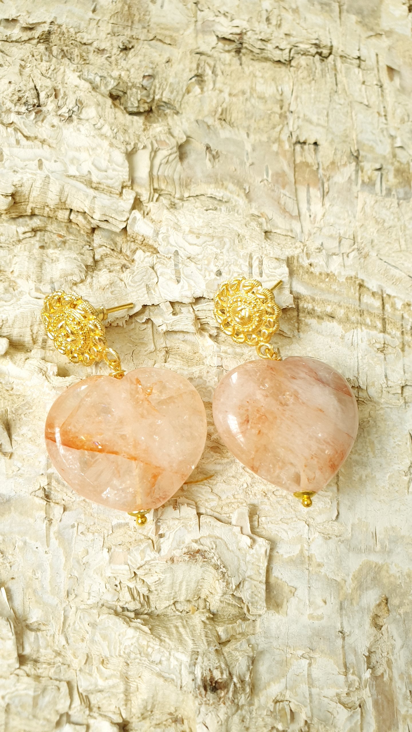 Orecchini in ottone con cuore in citrino