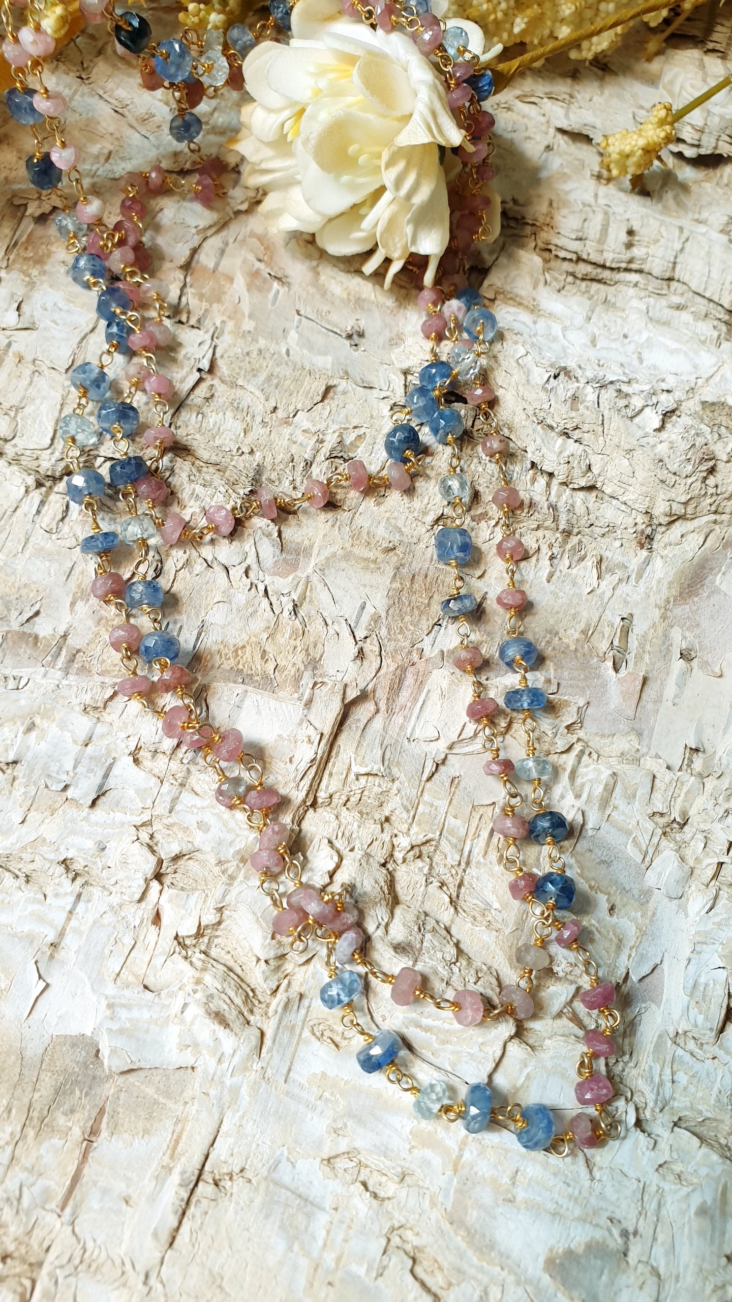 Lunga collana in argento con tormaline