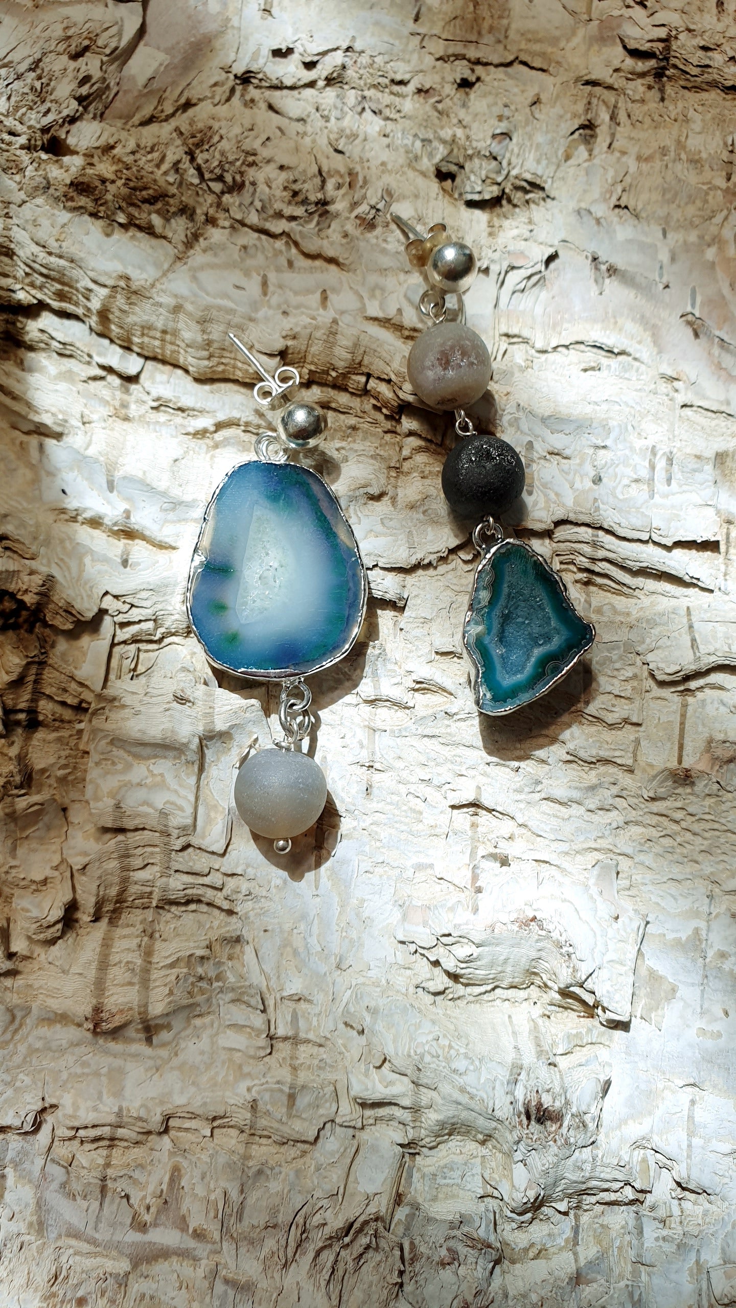 Orecchini in argento con druse di agata