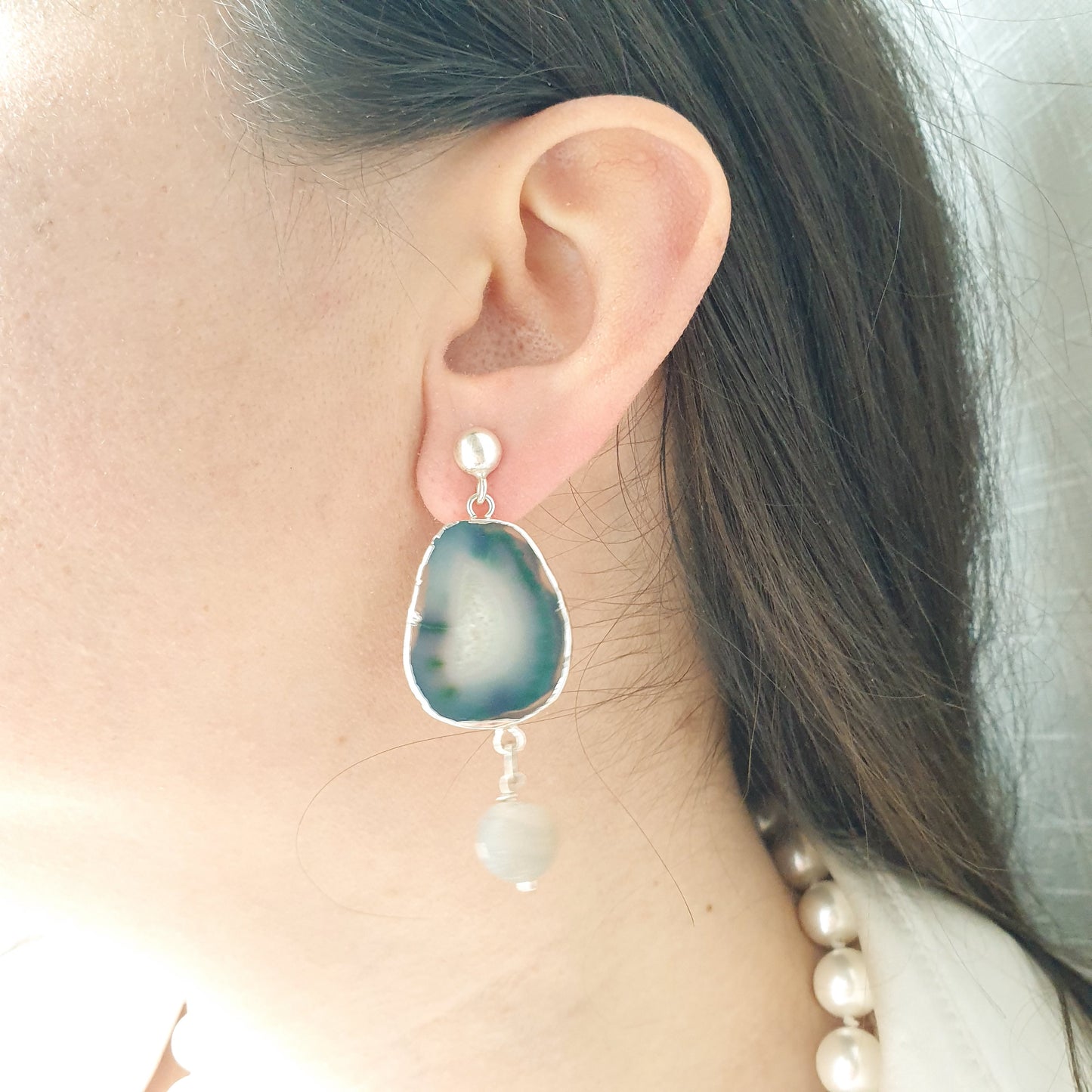 Orecchini in argento con druse di agata