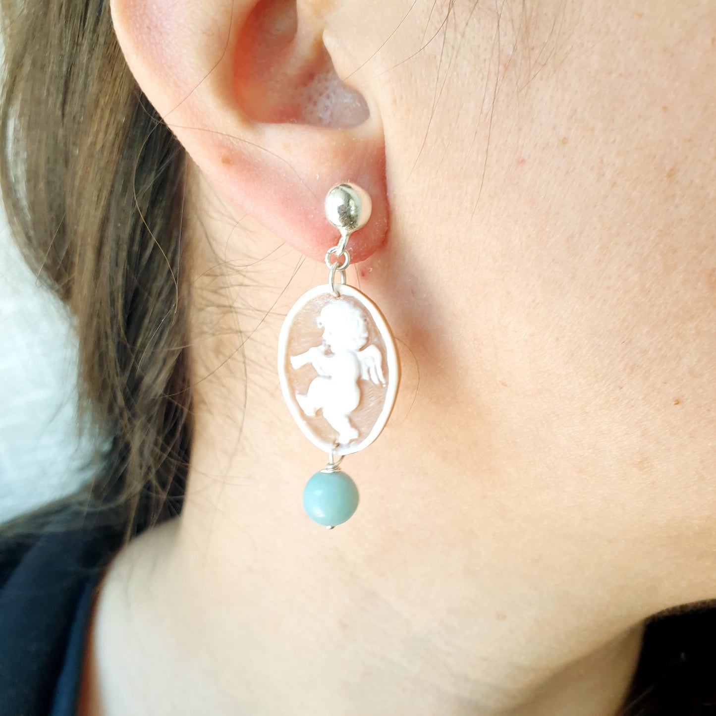 Orecchini in argento con cammei e pietre