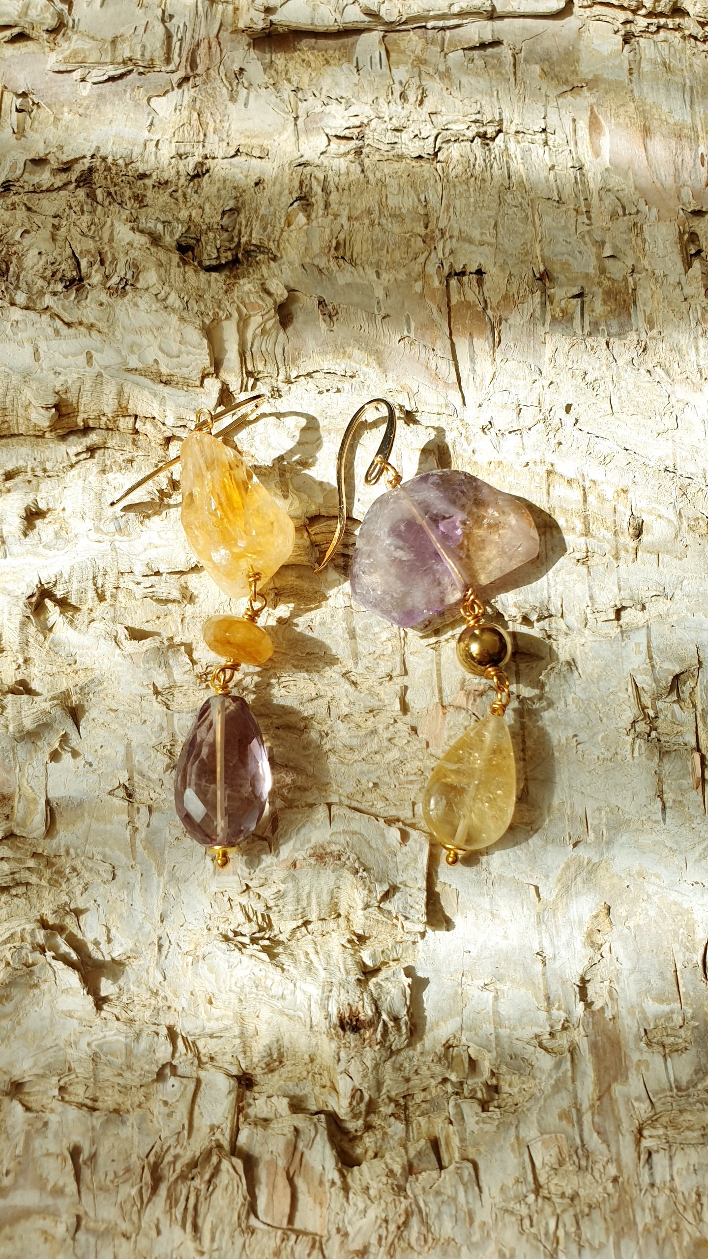Orecchini in quarzo ametrino e quarzo citrino