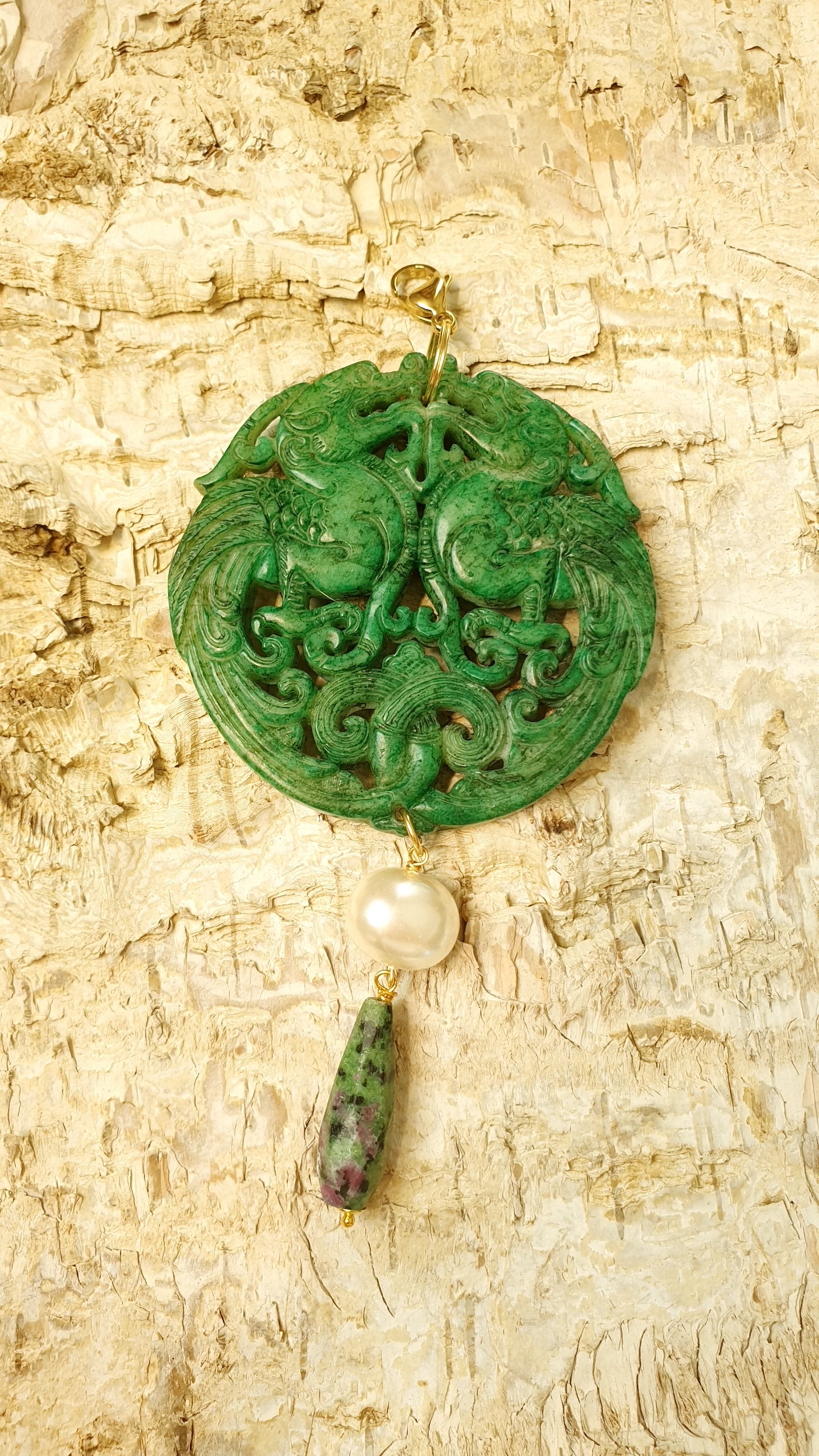 Ciondolo Mala con giada e pietre dure