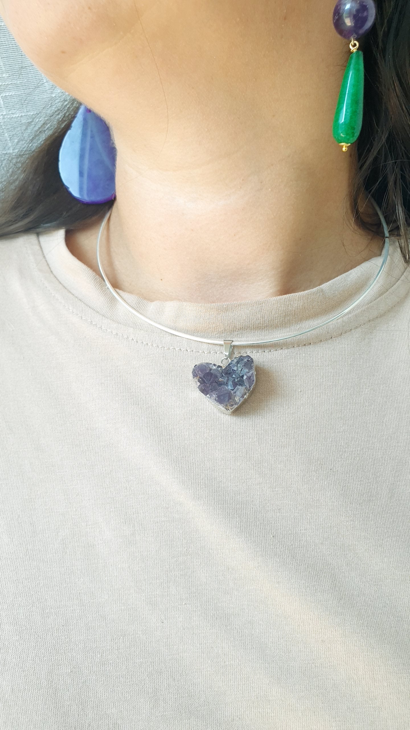 Girocollo in drusa di ametista cuore