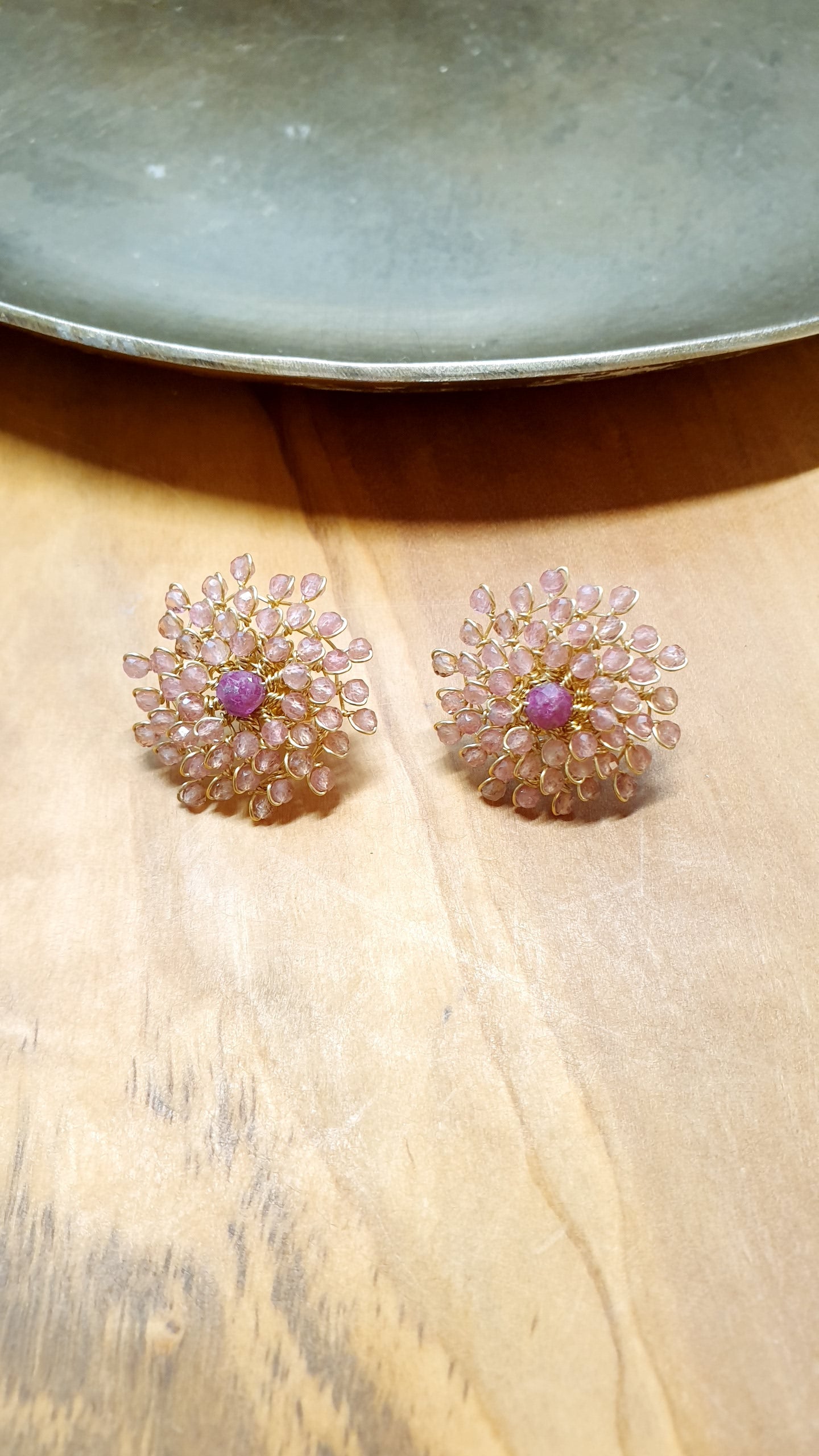 Orecchini in argento con tormalina rosa e granato
