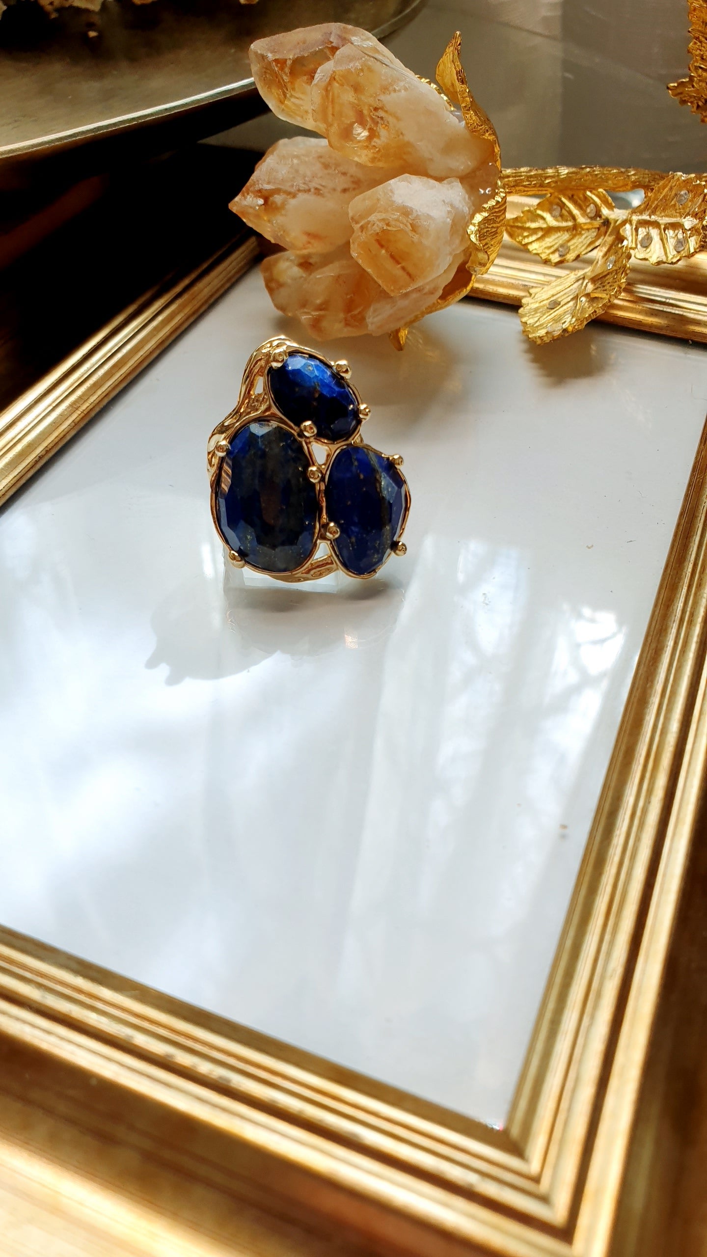 Anello regolabile in bronzo con lapislazzuli