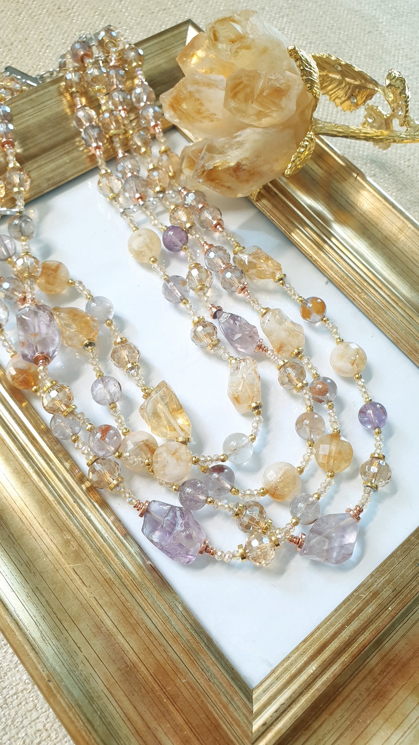 Girocollo a 4 fili con ametista e citrino