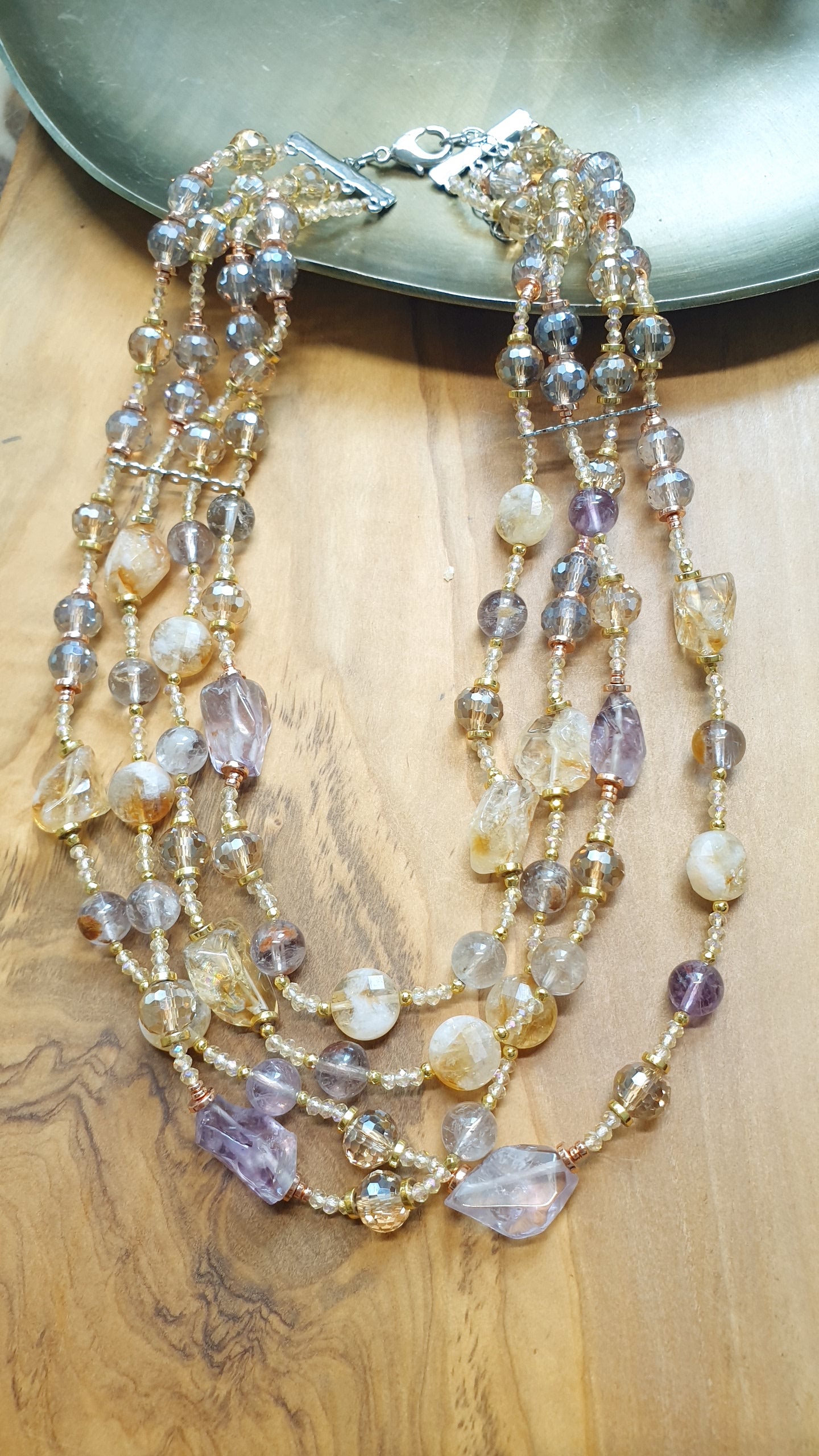 Girocollo a 4 fili con ametista e citrino