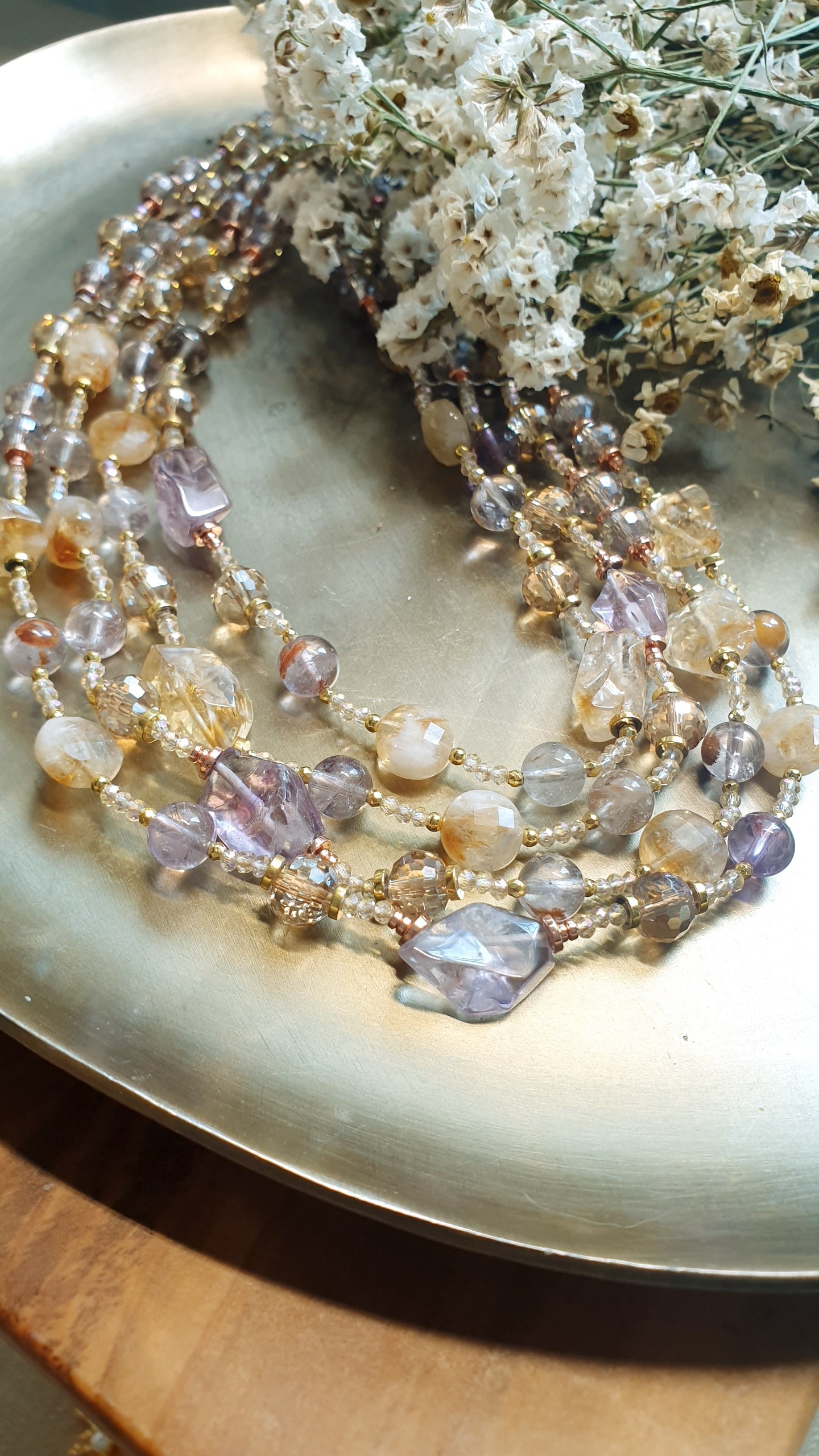 Girocollo a 4 fili con ametista e citrino