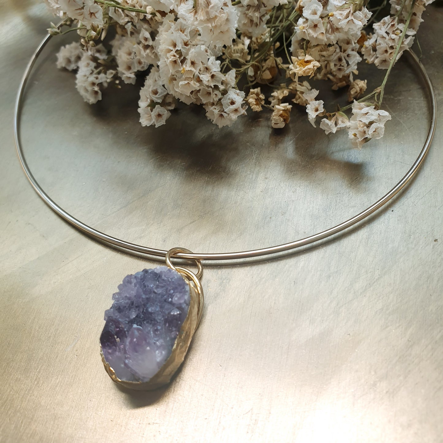 Girocollo con drusa di ametista