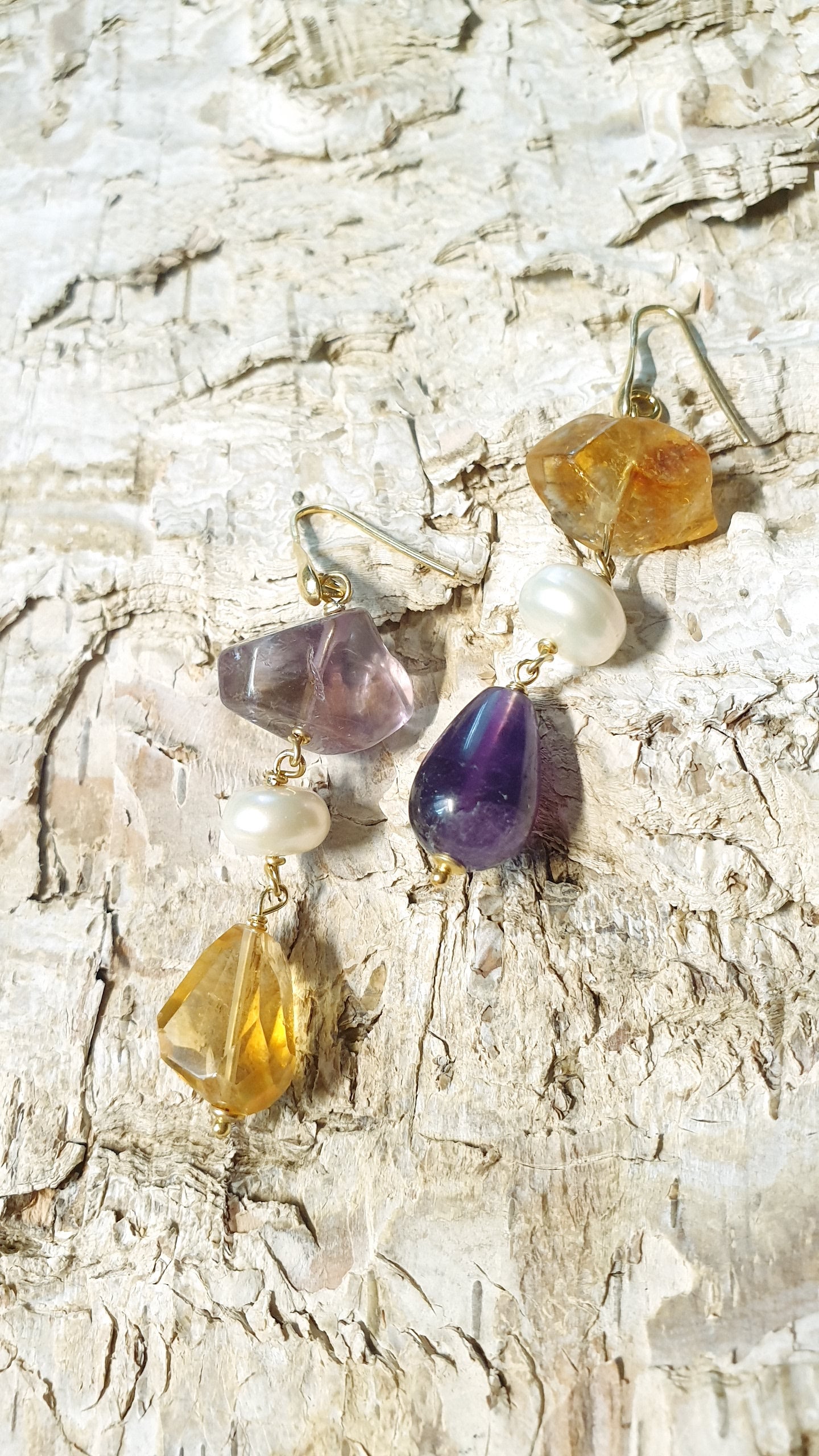 Orecchini in argento con Ametiste, citrino, perle