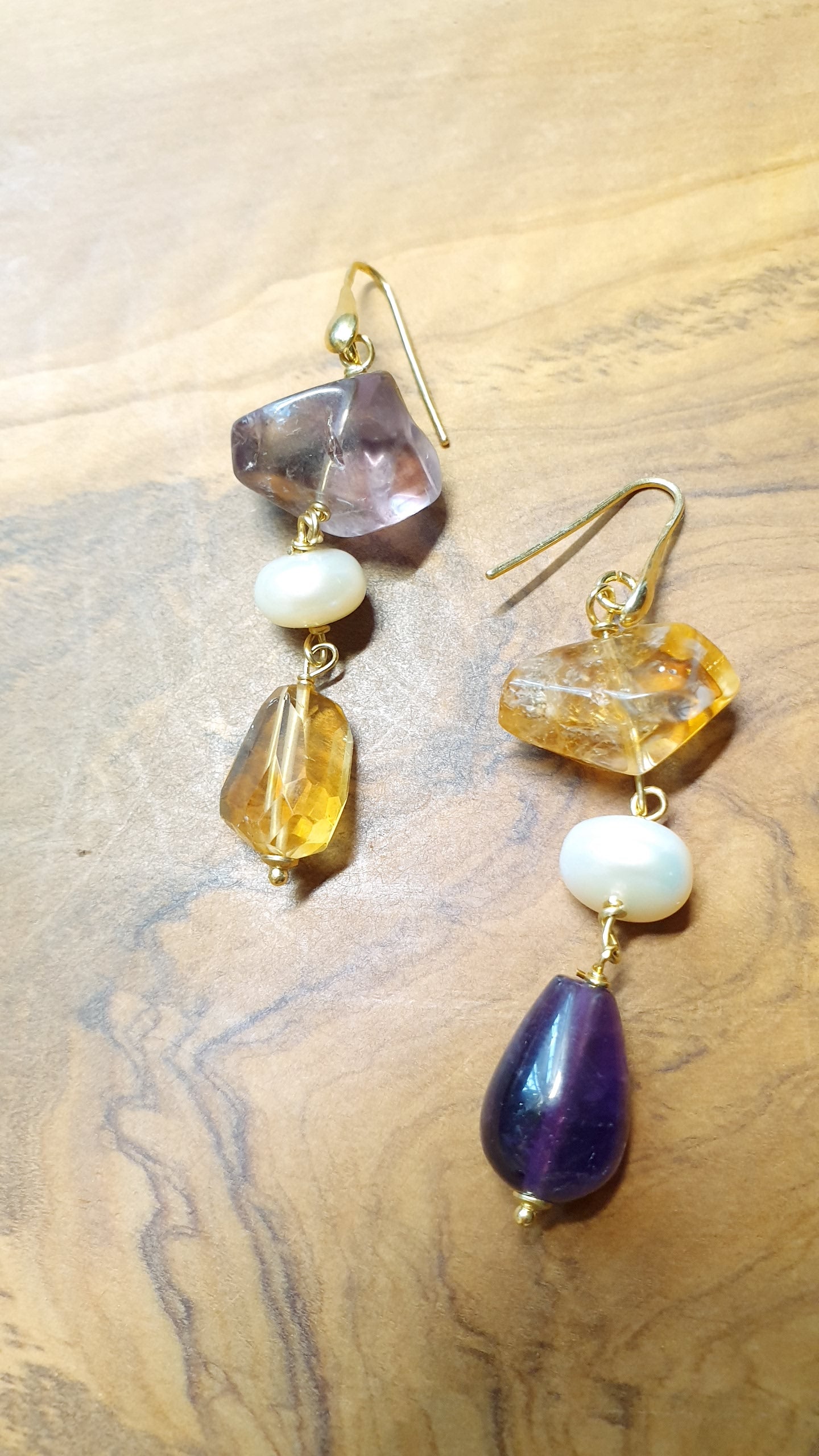 Orecchini in argento con Ametiste, citrino, perle
