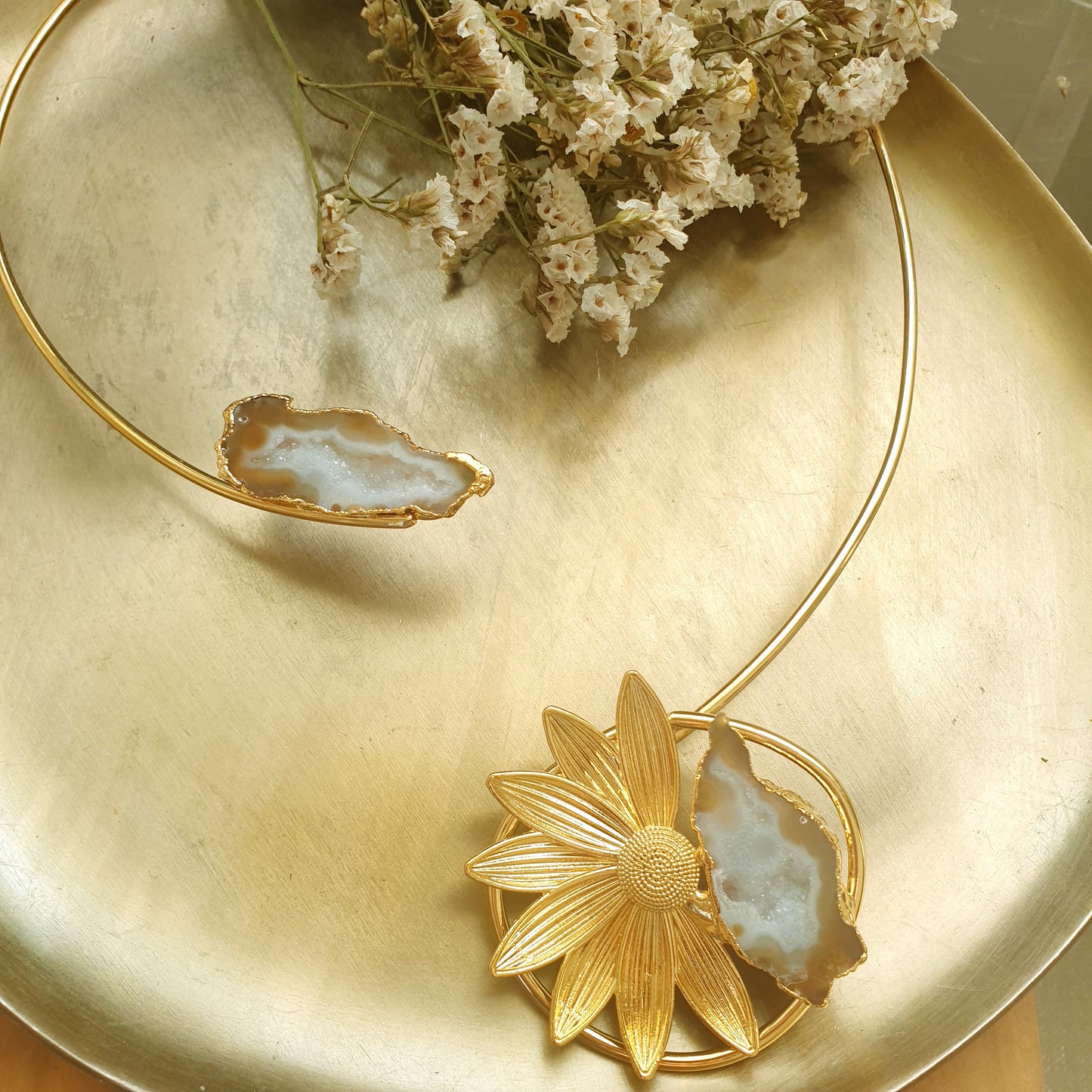 Girocollo placcato oro con druse di agata