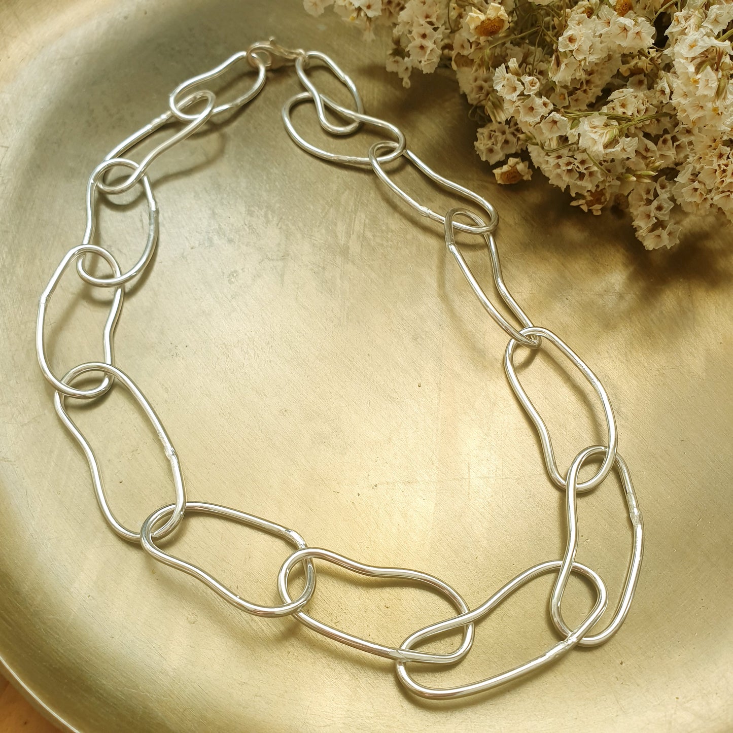 Collana fatta a mano, placcata argento