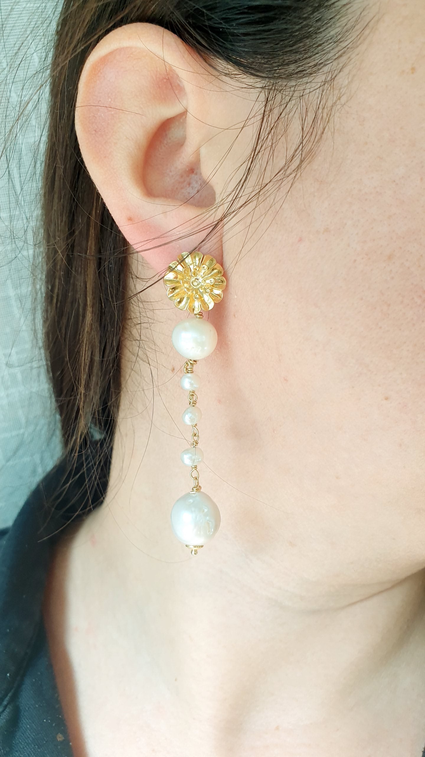 Orecchini in argento con cammeo e perle barocche