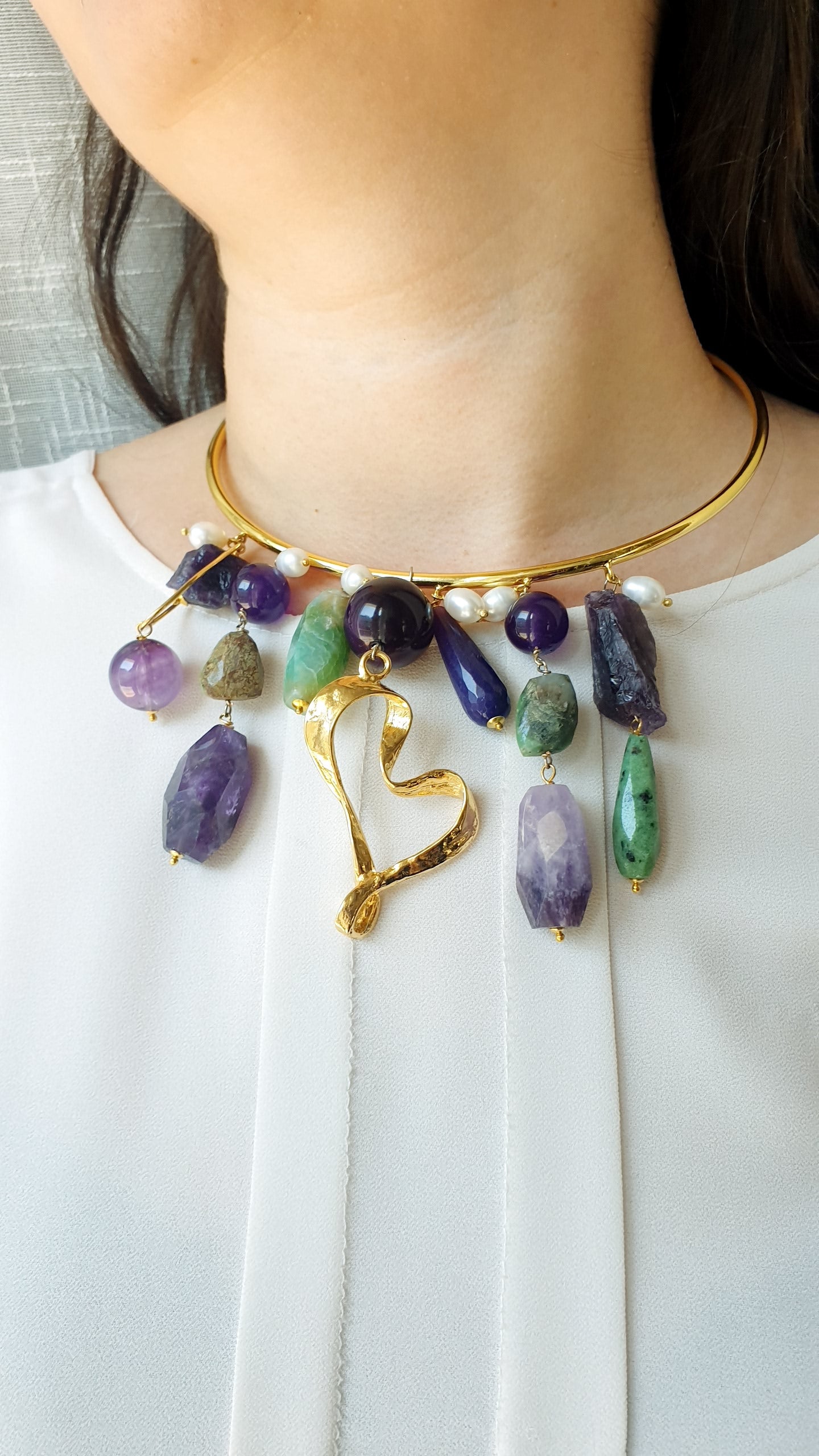 Collana placcata oro con ametiste,