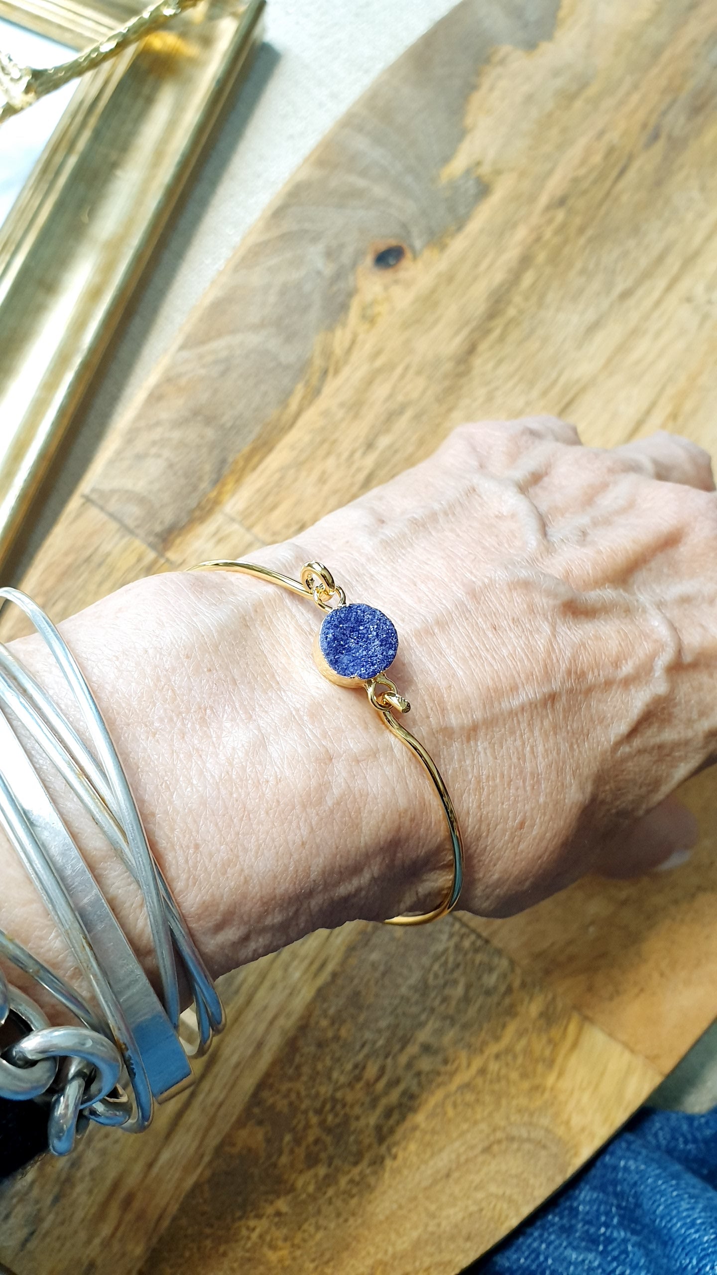 Bracciali placcati oro con druse di quarzo