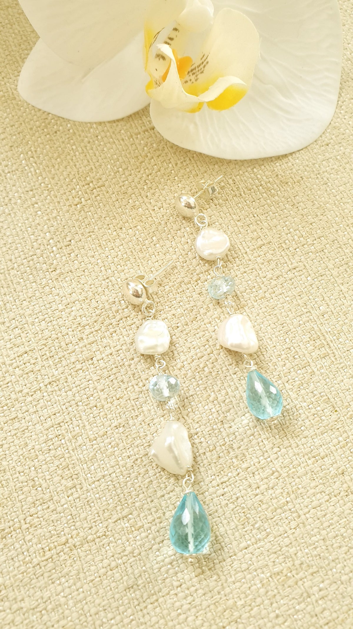 Orecchini argento con ossidiana azzura e perle difiume