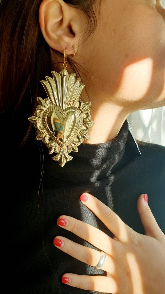 Orecchini cuore sacro gold e silver