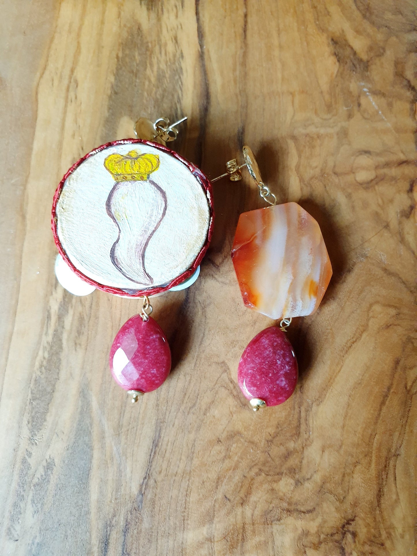 Tambourine earrings with real stones.