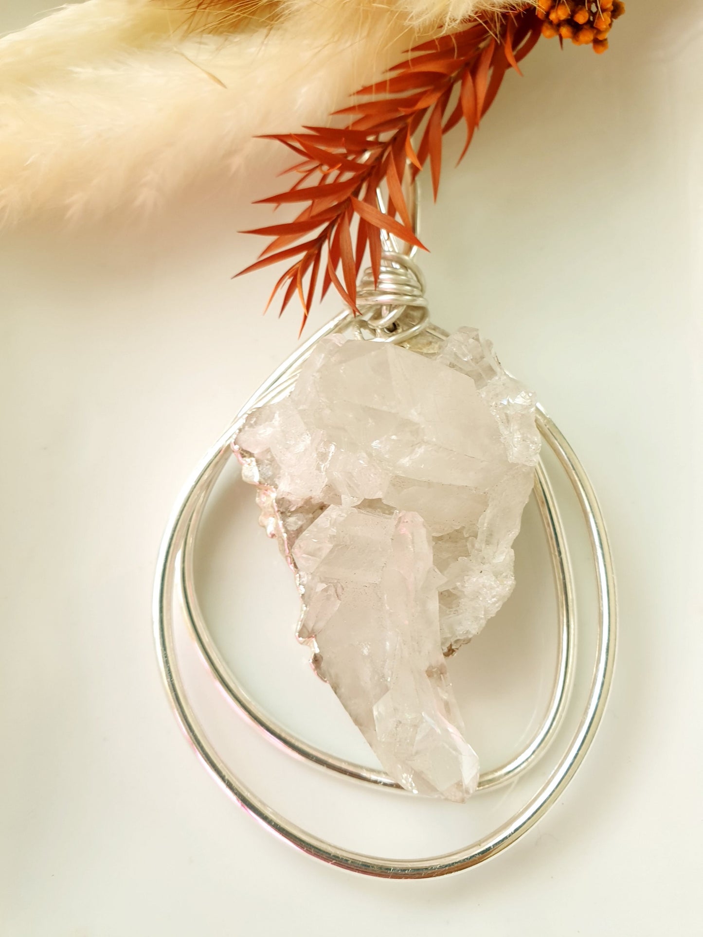 Silver plated choker with clear quartz tips.