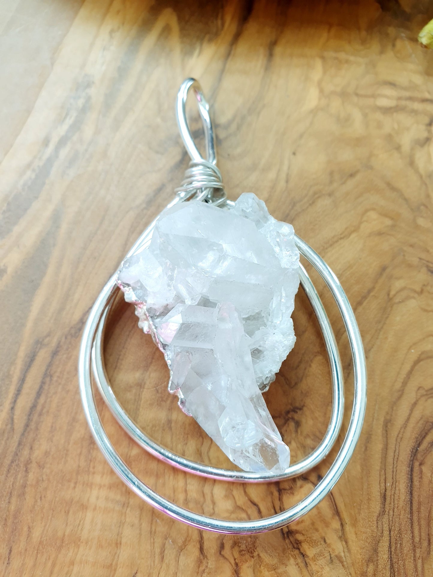 Silver plated choker with clear quartz tips.