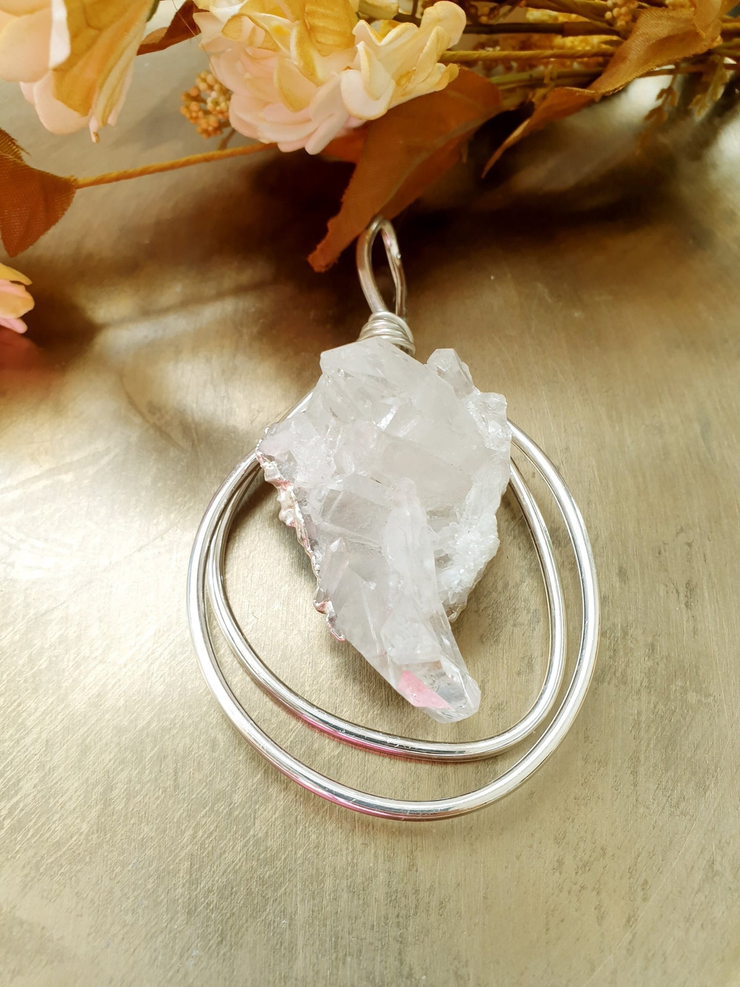 Silver plated choker with clear quartz tips.