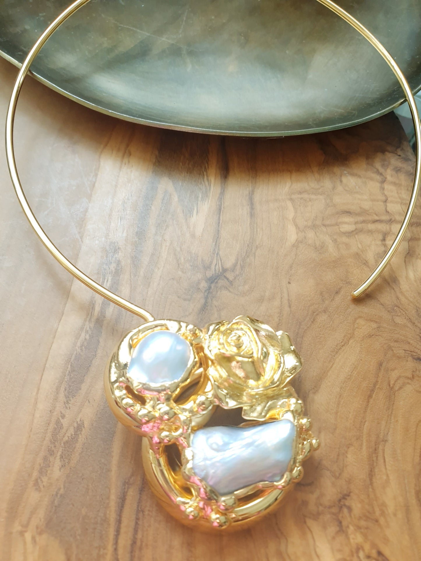 Collana placcata oro con perle barocche