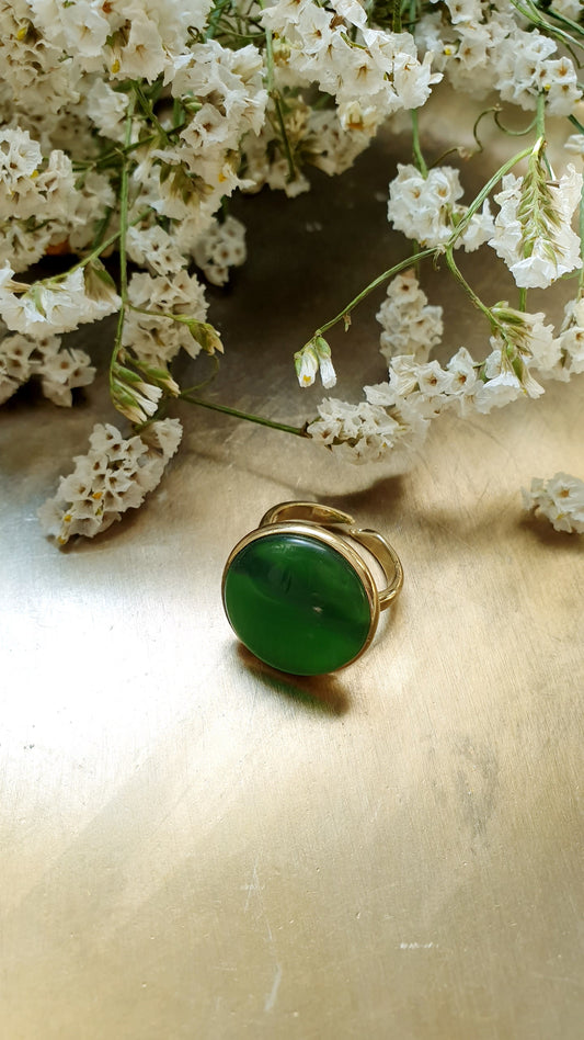 Anello regolabile con occhio di gatto verde